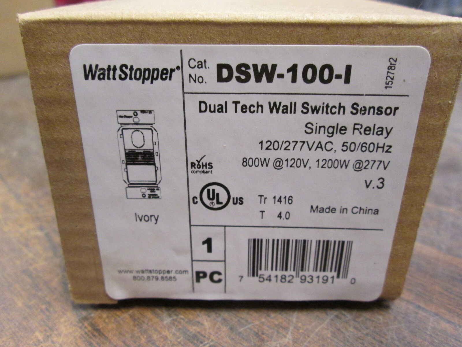 The Watt Stopper Dual Tech Wall Switch Sensor DSW-100-I Single Relay 120/277V