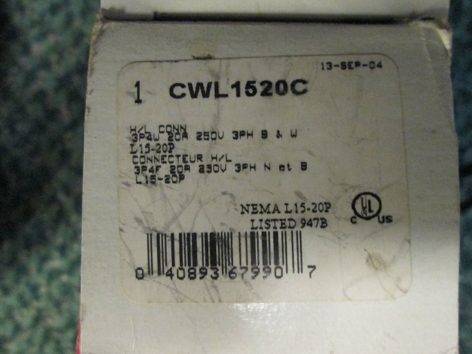 Cooper Receptacle CWL1520C 20A 250V 4W New Surplus
