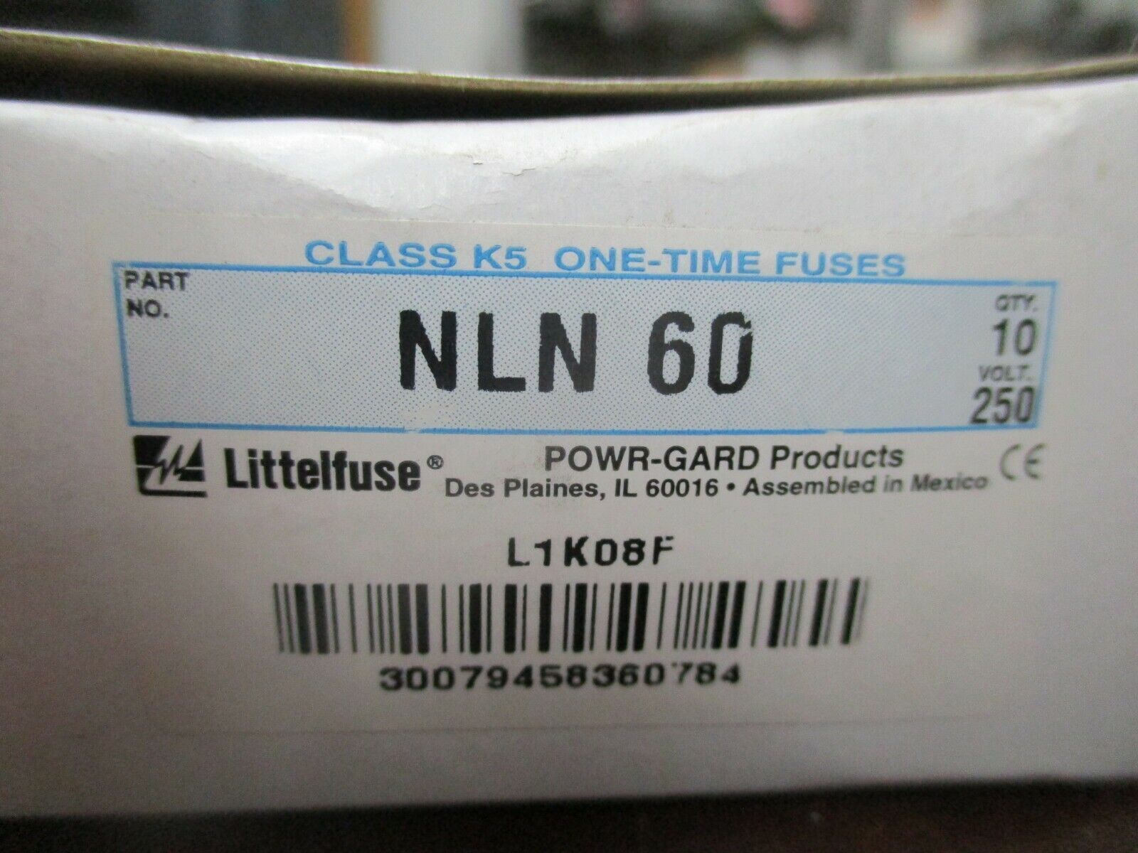 Littelfuse One-Time Fuse NLN 60 60A 250V *Box of 6* New Surplus