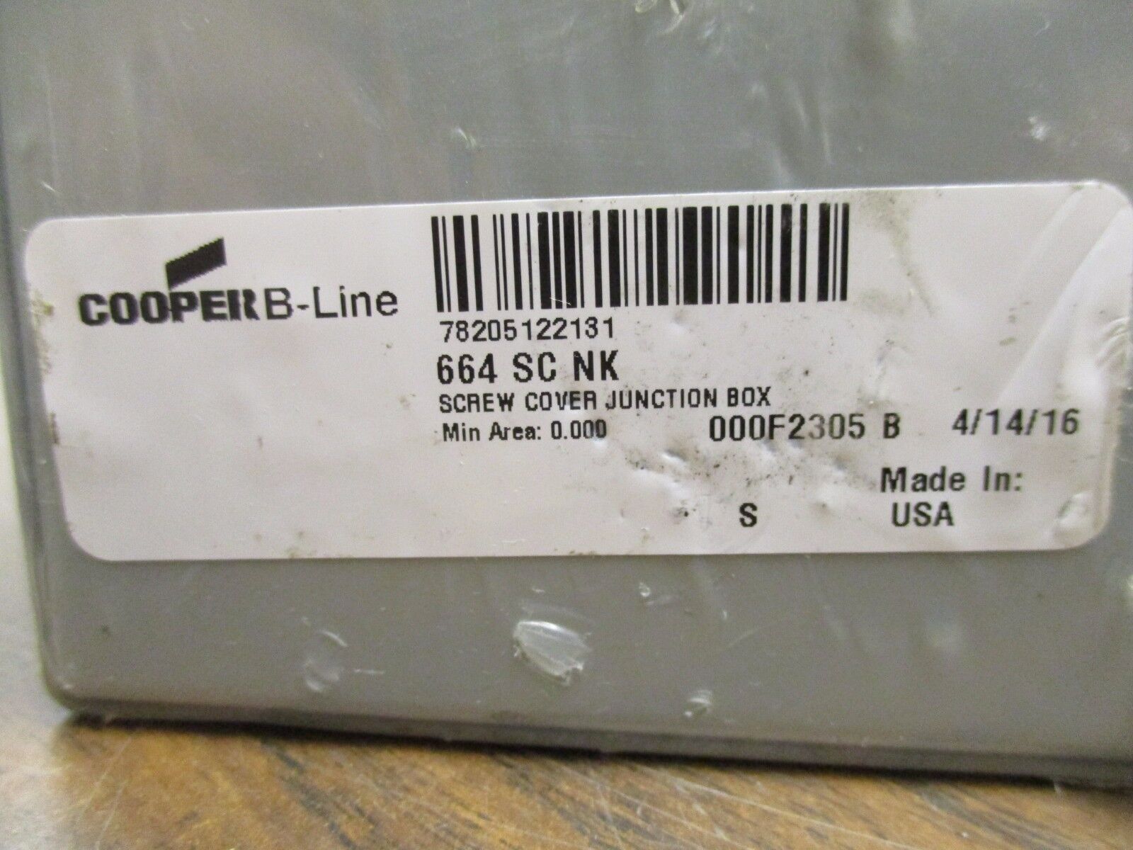 Cooper B-Line Screw Cover Junction Box 664 SC NK Size: 6x6x4" New Surplus