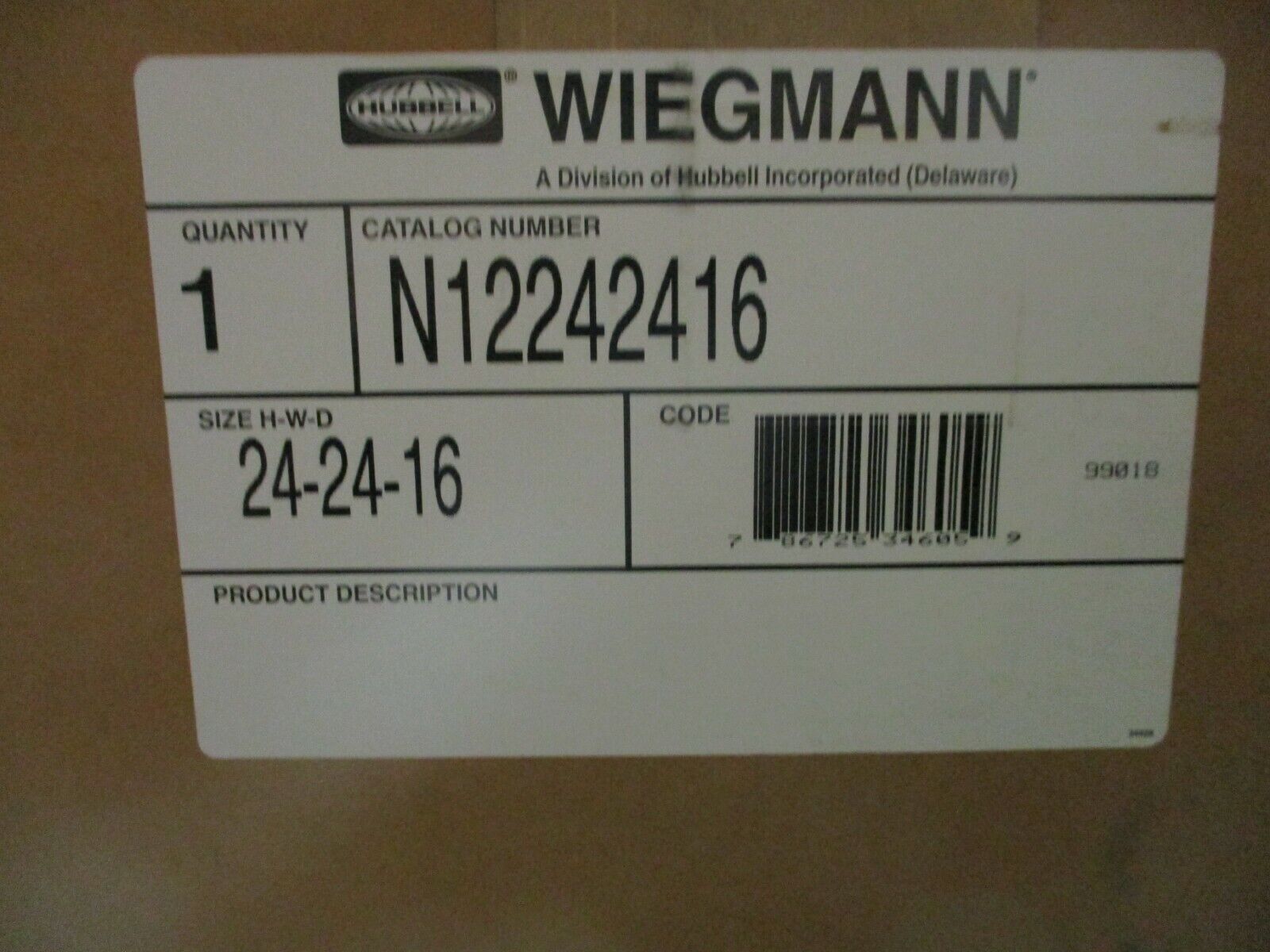 Wiegmann Type 12,13 Enclosure N12242416 Size: 24x24x16" New Surplus