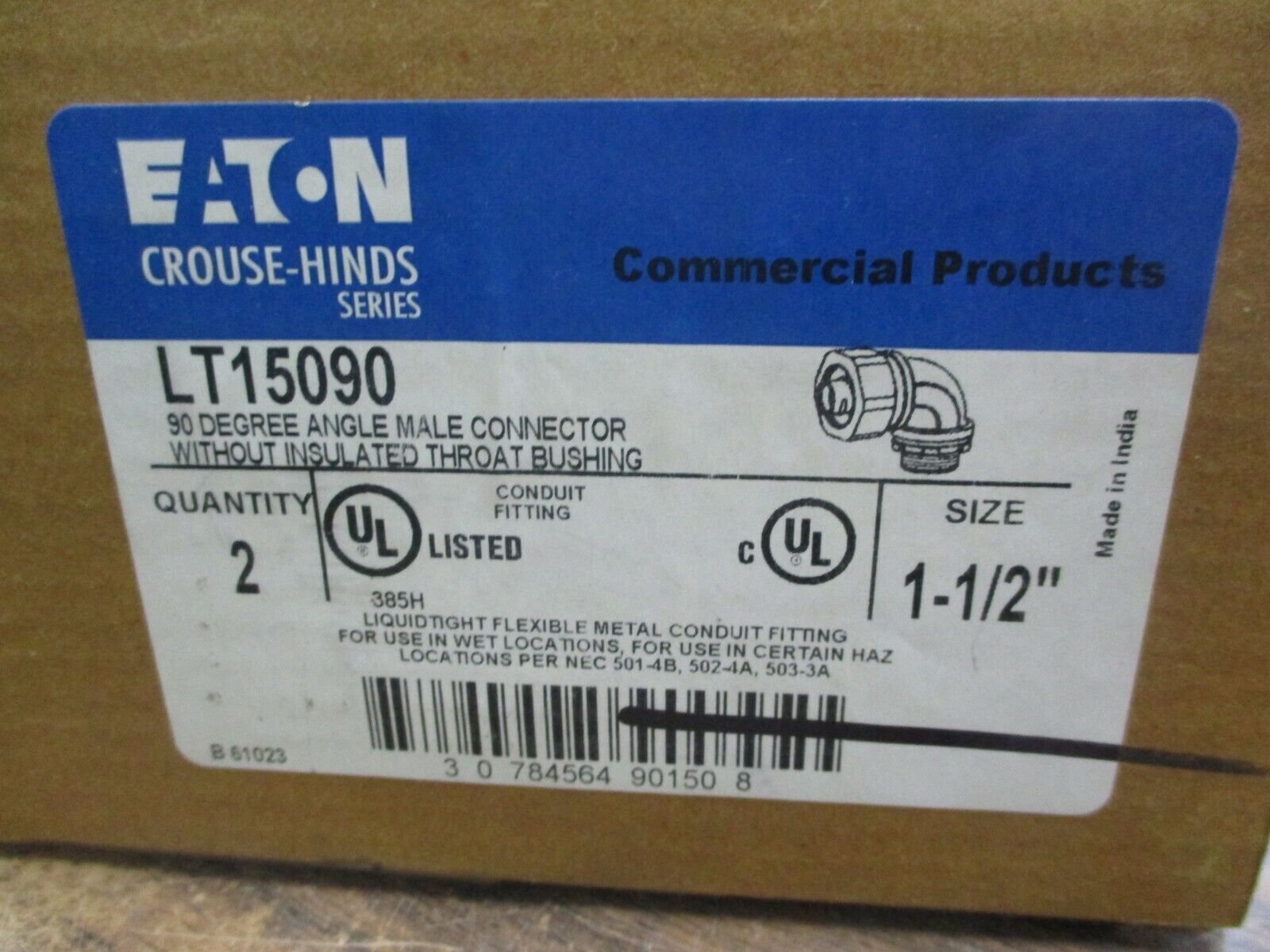 Eaton Crouse-Hinds 90° Angle Male Connector LT15090 Size: 1-1/2" *Box of 2*