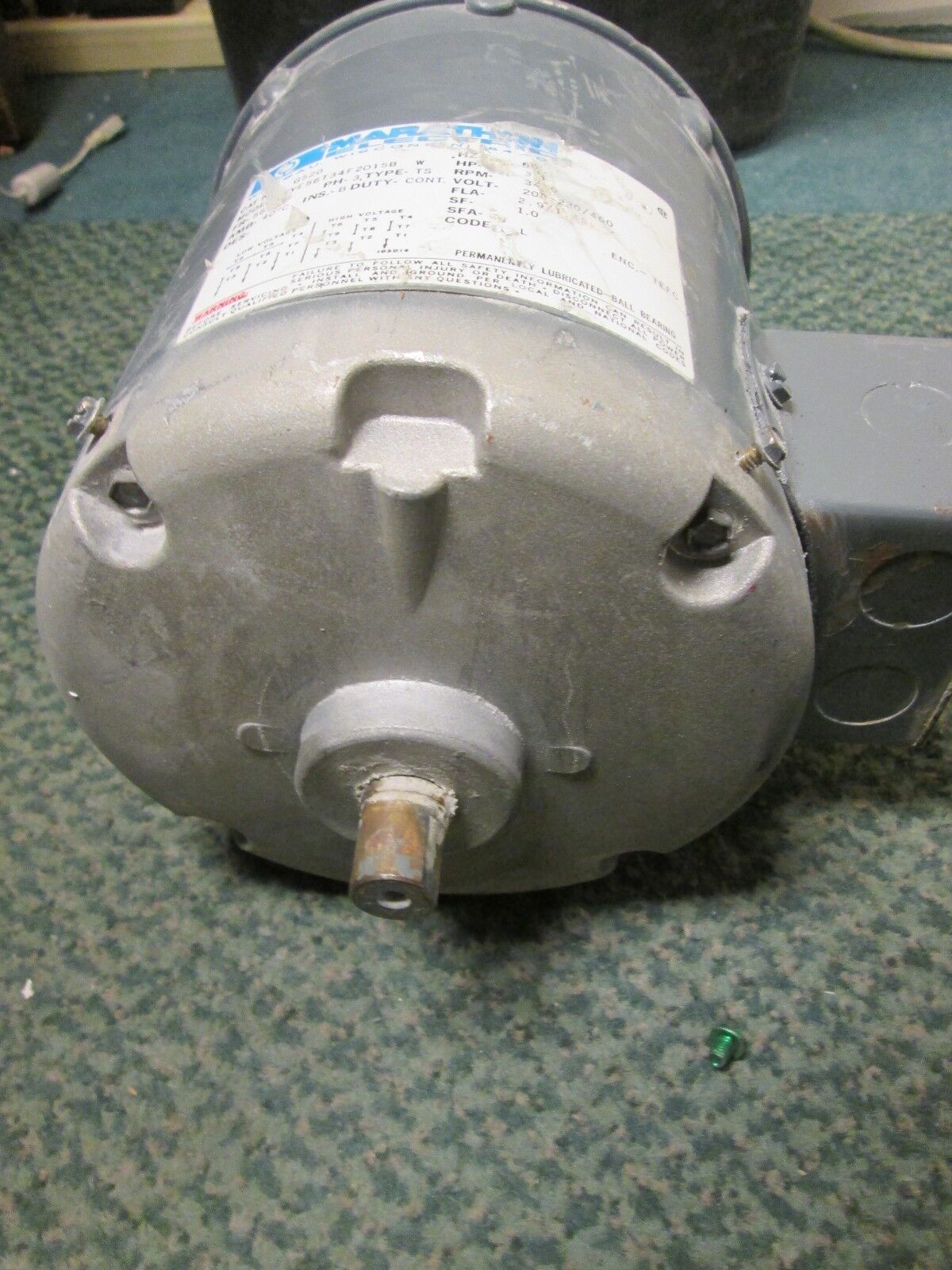 Marathon AC Motor G520 3/4HP 3450RPMs VVE56T34F015B 56C-4 Frame 3Ph Used