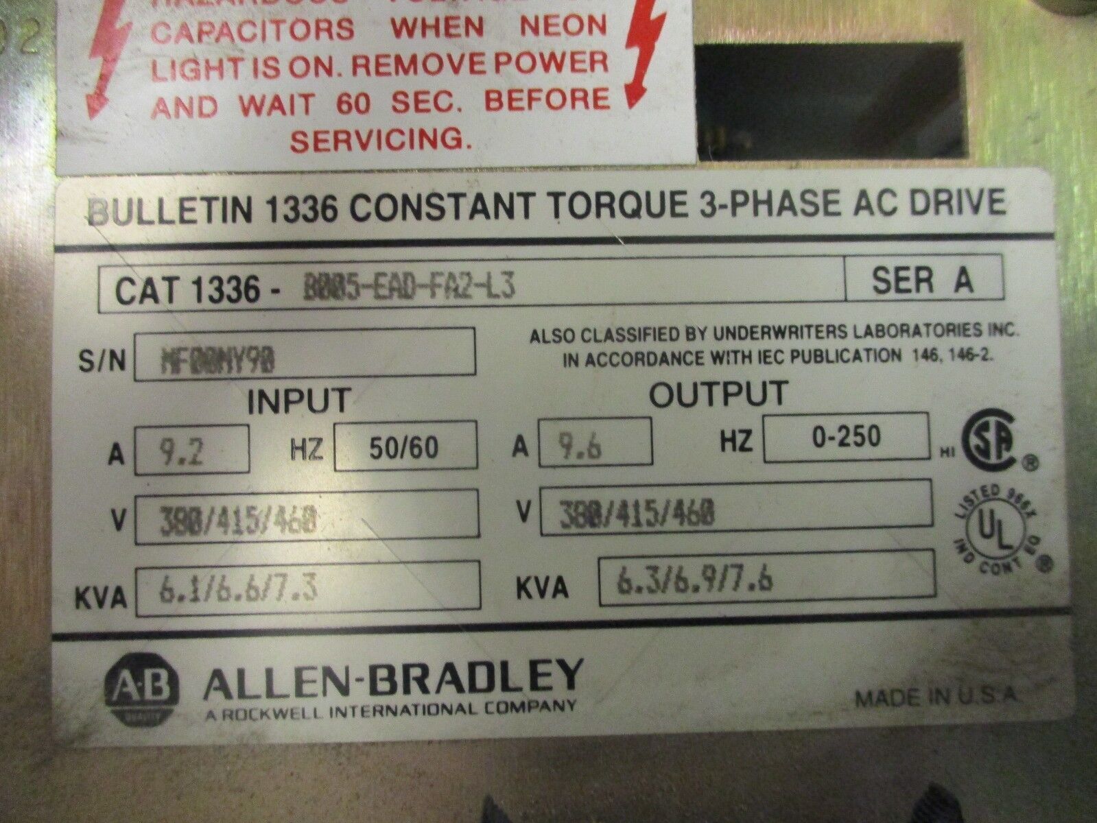 Allen-Bradley 1336 AC Drive 1336-B005-EAD-FA2-L3 5HP 380/415/460V Used