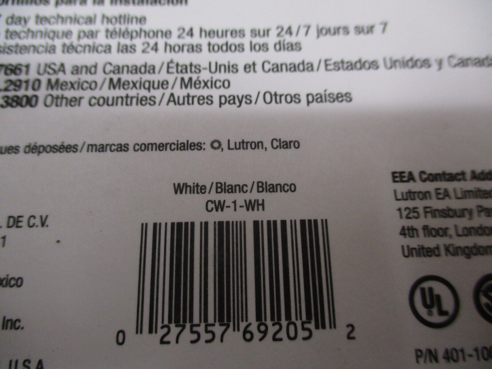 Lutron Wallplate CW-1-WH Gloss Finish White *Lot of 7* New Surplus