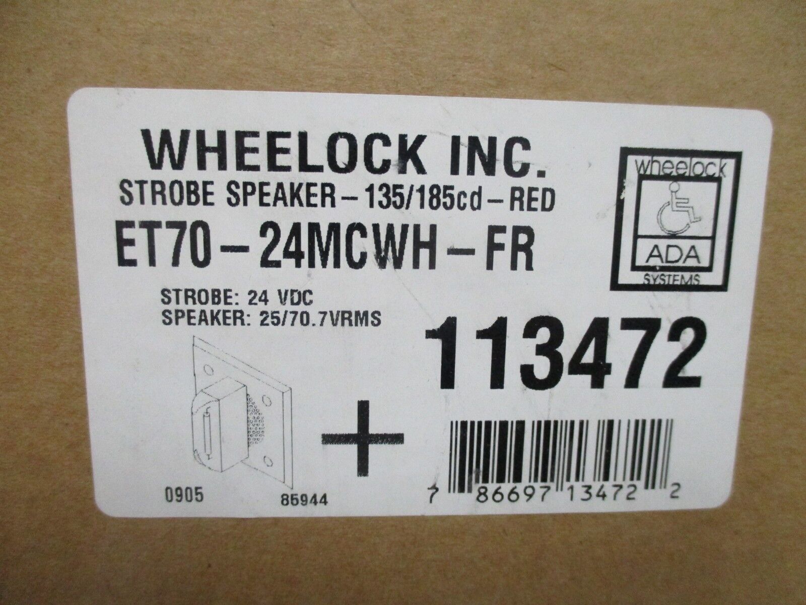 Wheelock Strobe Speaker ET70-24MCWH-FR Strobe: 24VDC Speaker: 25/70.7VRMS
