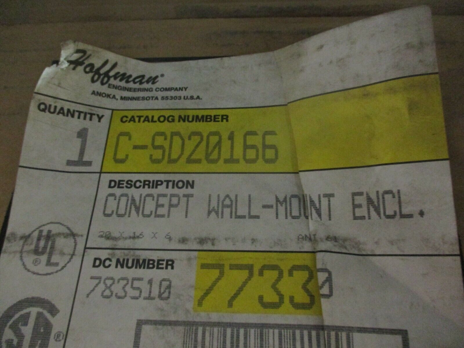 Hoffman Concept Type 4,12 Enclosure C-SD20166 Size: 20x16x6" New Surplus