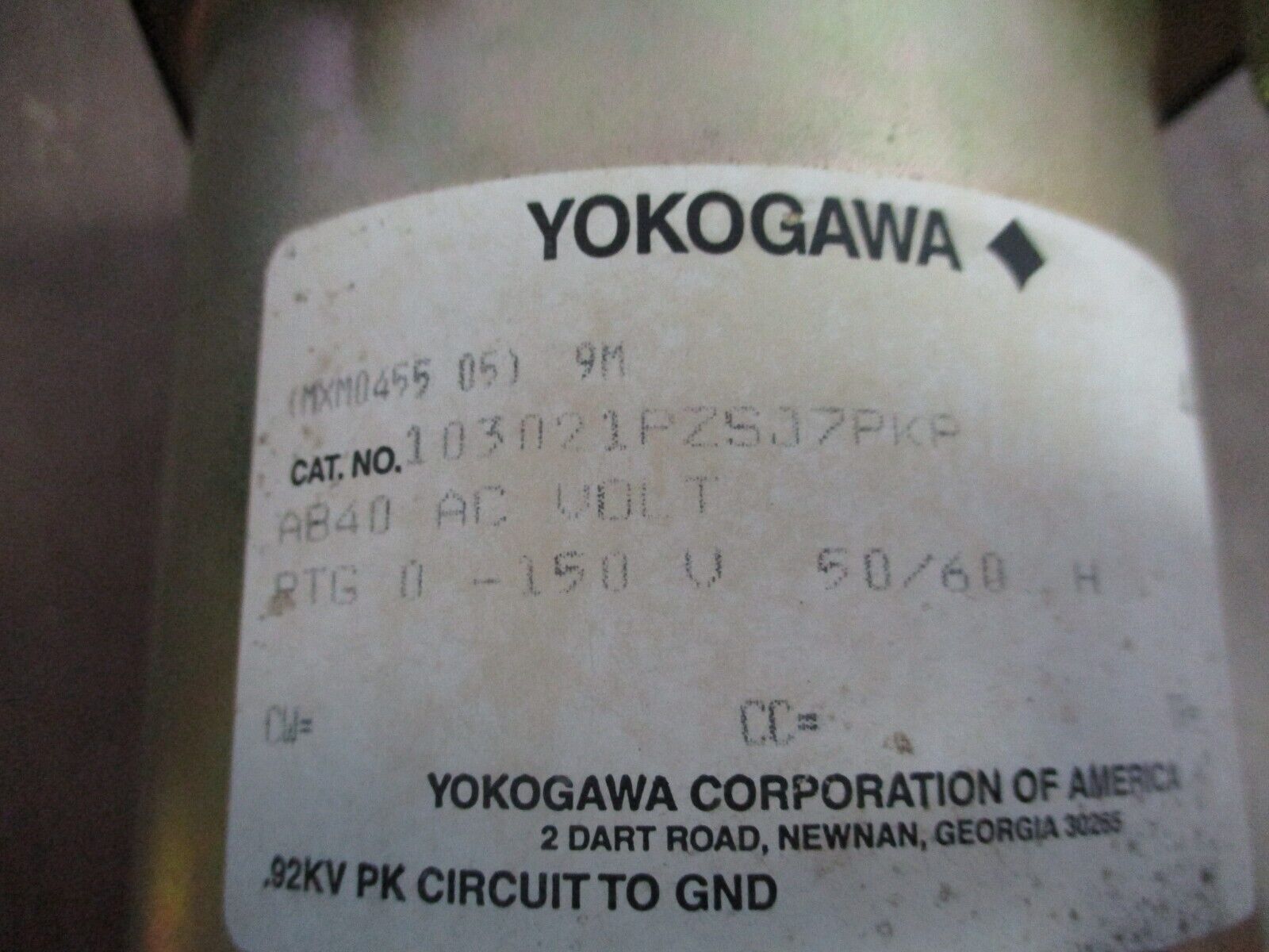Yokogawa / Ziegler CAT AC Voltmeter 103021PZSJ7PKP Range: 0-600V Used