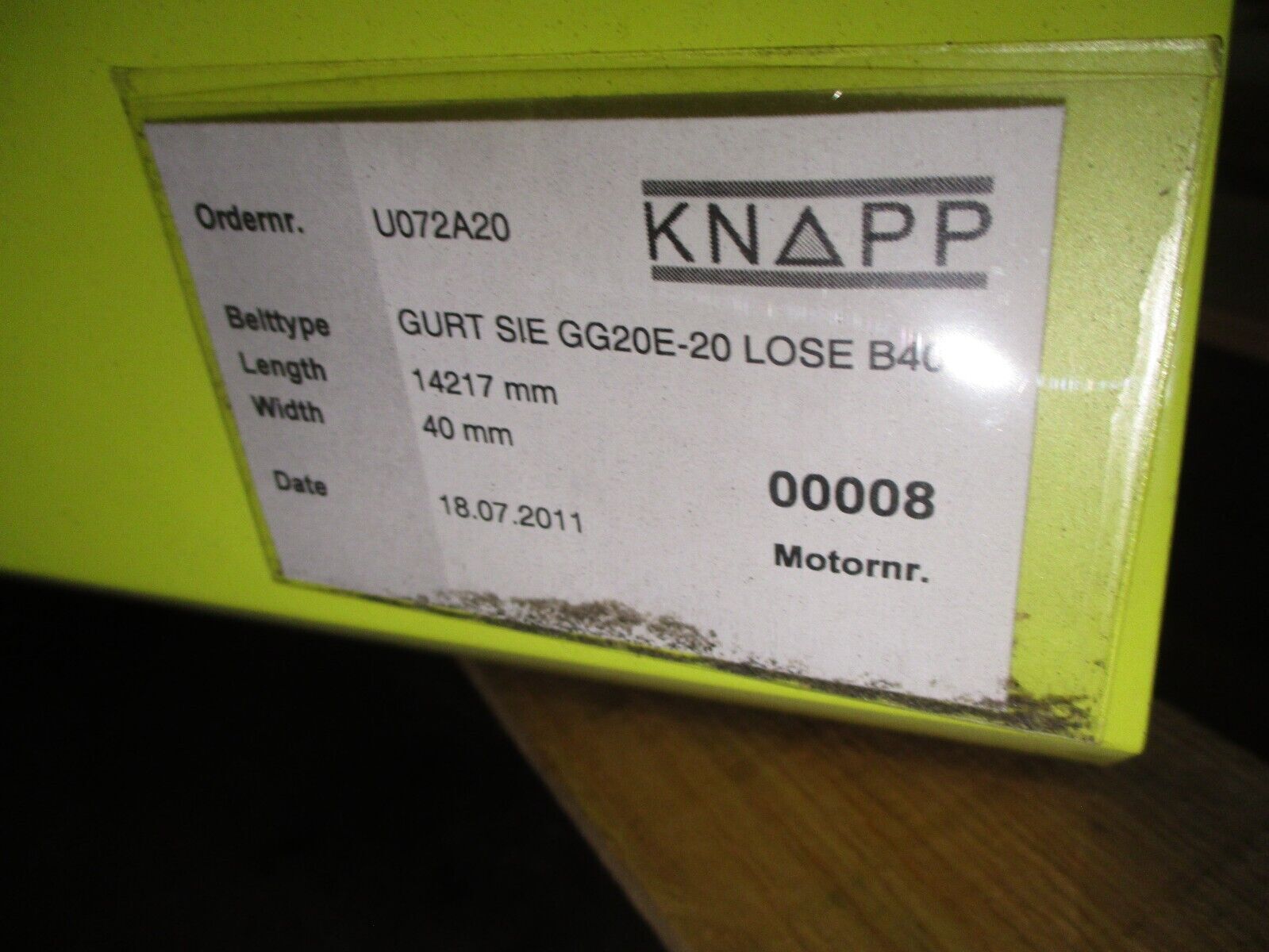 KNAPP Power Conveyor U072A20 480V 3Ph Roller Width: 14 7/8" Used