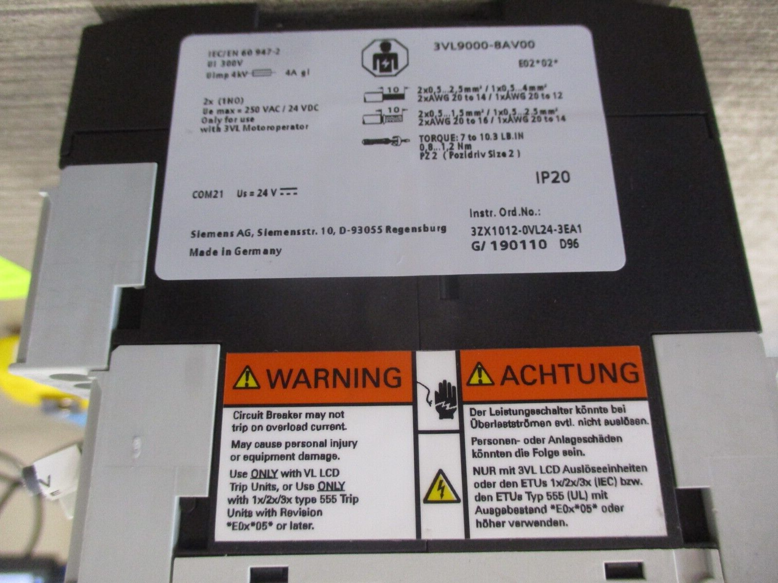 Siemens COM21 Module 3VL9000-8AV00 Release 2 Used