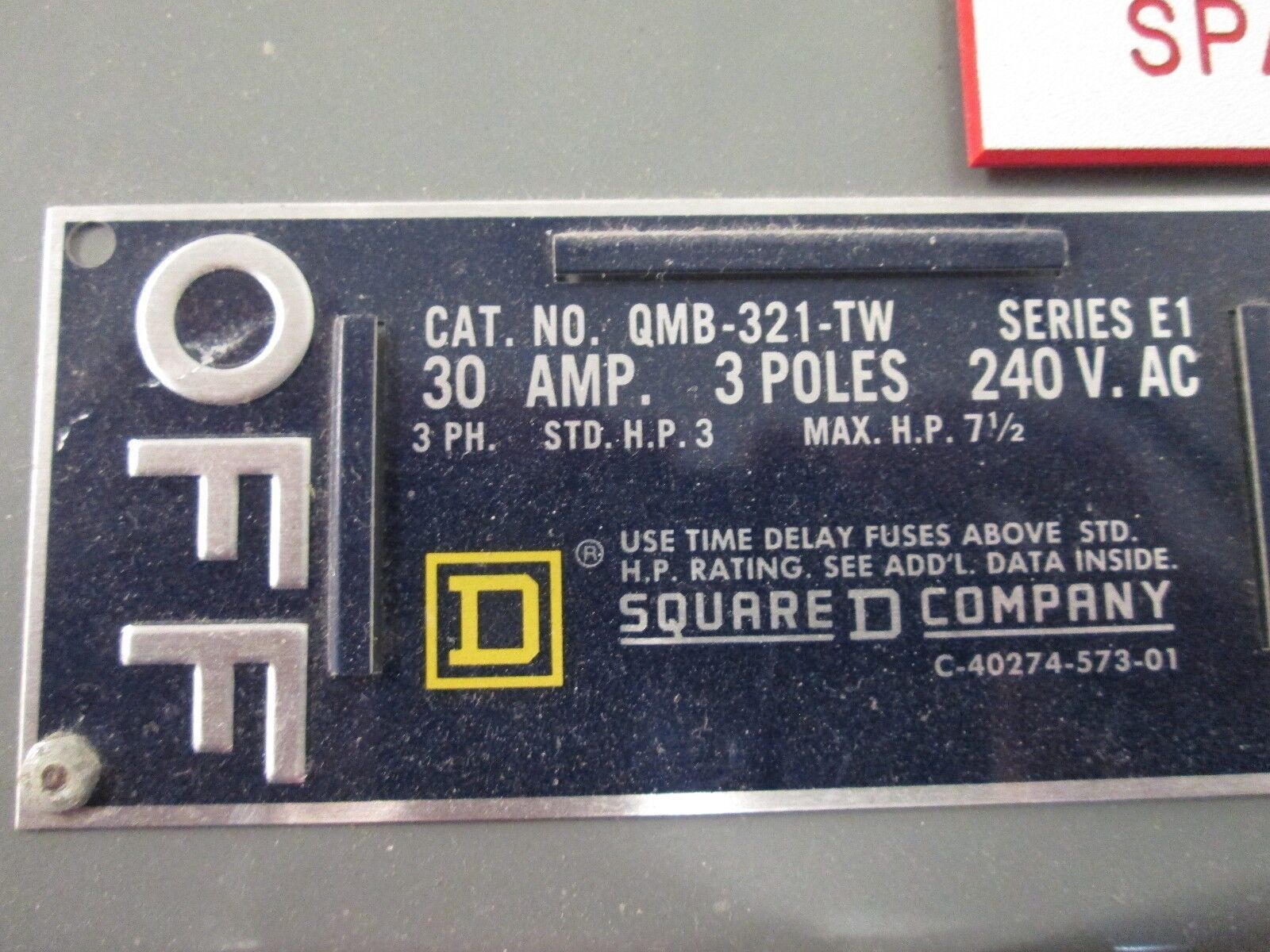 Square D QMB Panelboard Switch QMB-321-TW 30A 240V 3P Twin Switch Used