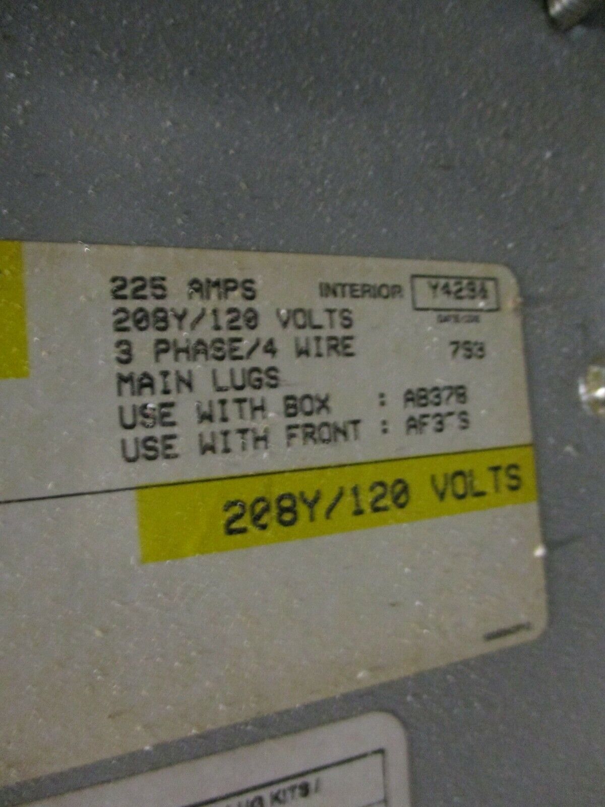 GE Main Lug Breaker Panel AQF3302MT 225A Max 208Y/120 3Ph 4W Used