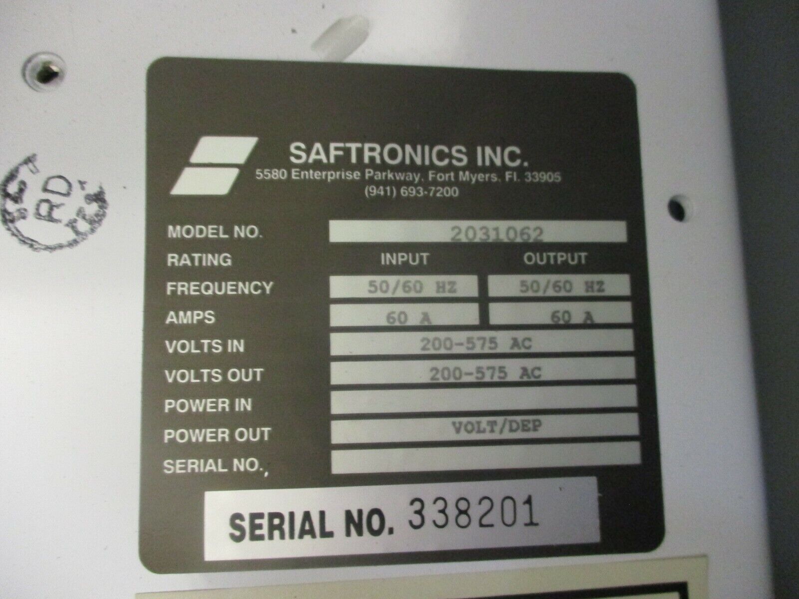 Saftronics Enclosed Soft Start 2031062 AS6-060 HD Module 60A 200-575VAC 50/60Hz