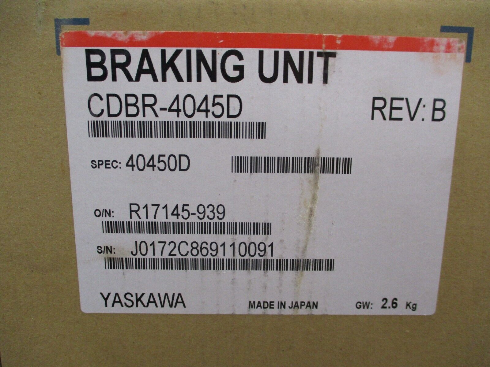 Yaskawa Braking Unit CDBR-4045D Rev. B New Surplus