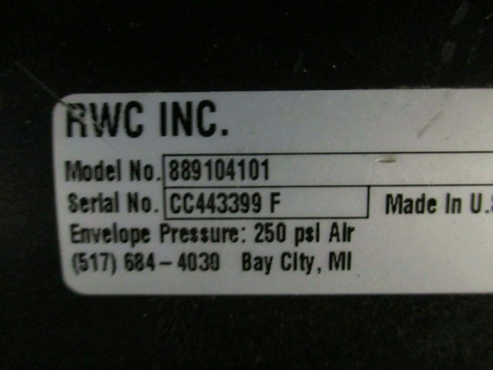RWC Air Cylinder 889104101 250PSI Used