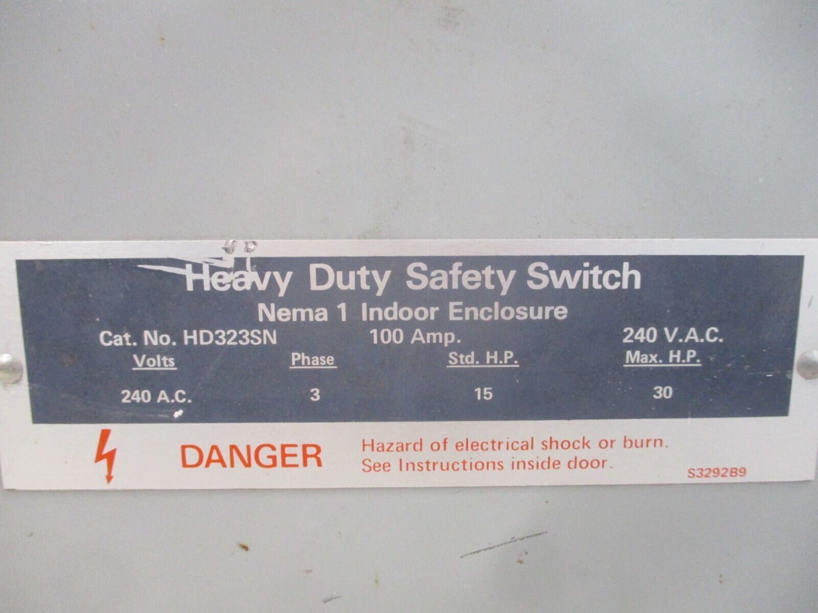 Sylvania Fusible Safety Switch/Disconnect HD323SN 100A 240V 3P Used