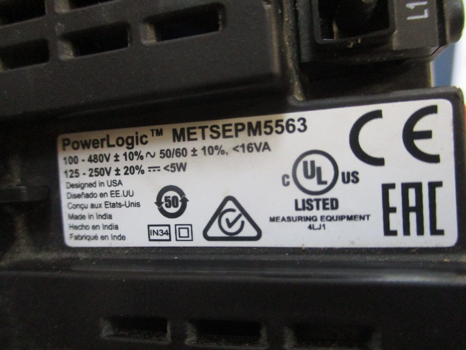 Square D PowerLogic Power Meter METSEPM5563 100-480VAC 125-250VDC Used