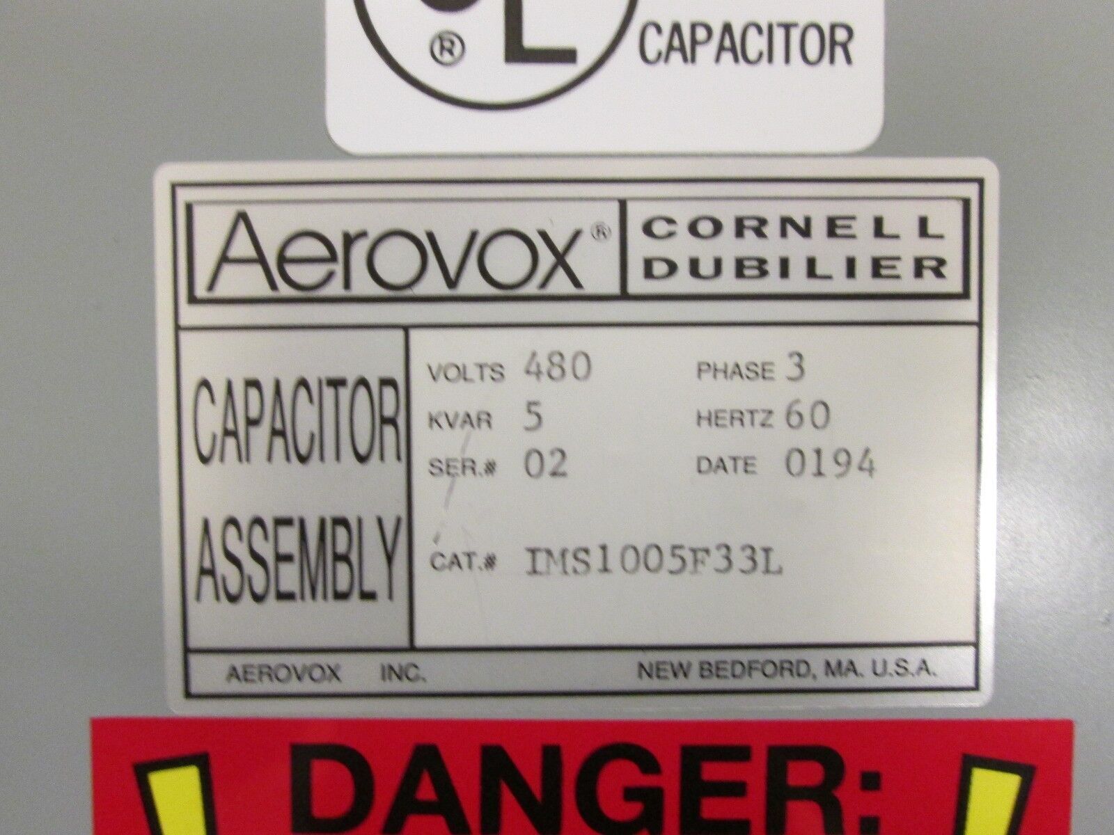 Aerovox Capacitor Assembly IMS1005F33L 5KVAR 480VAC 60Hz 3Ph Used