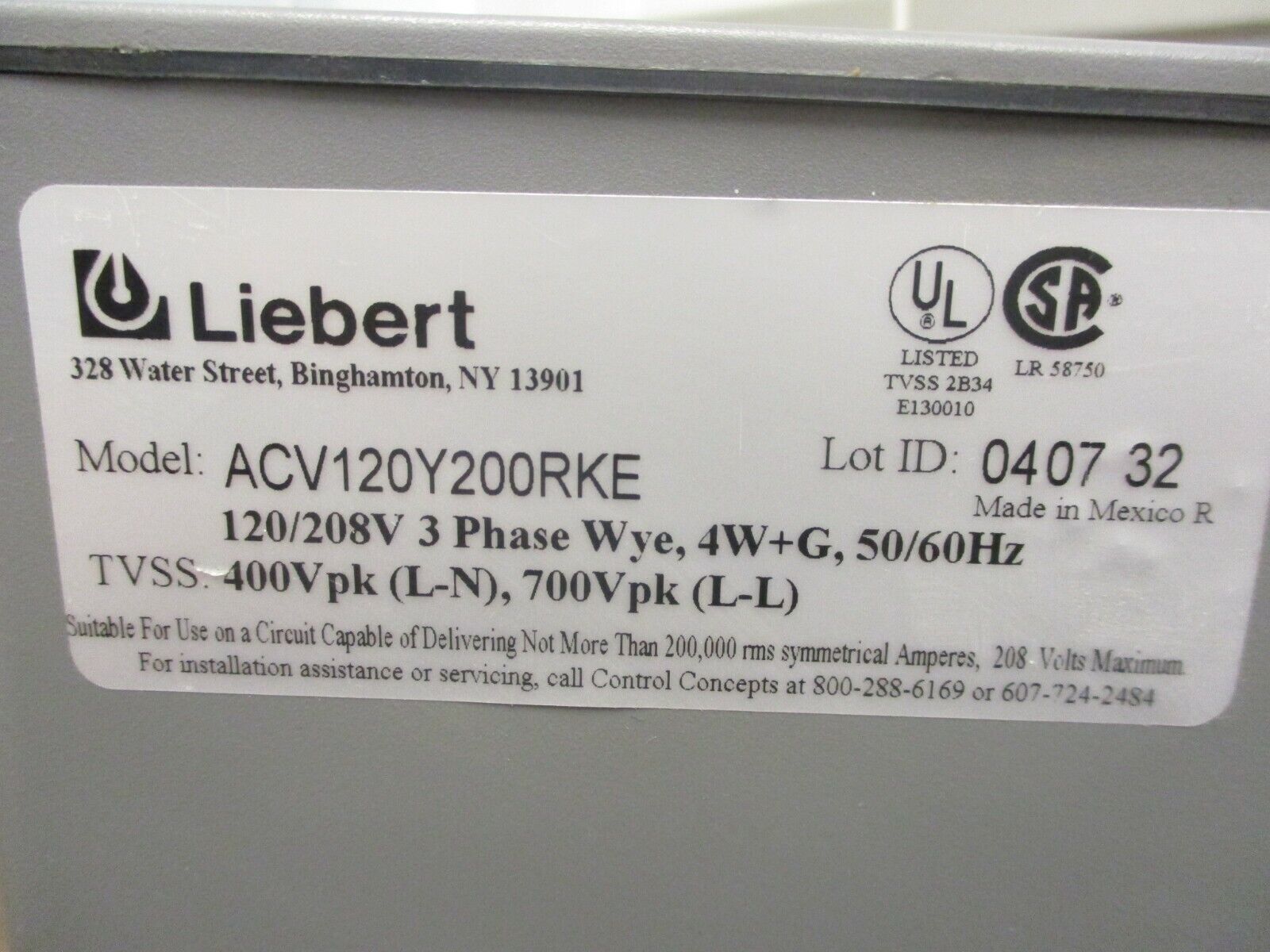 Liebert AccuVar Surge Suppression System ACV120Y200RKE 120/208V 3Ph 4W+G Used