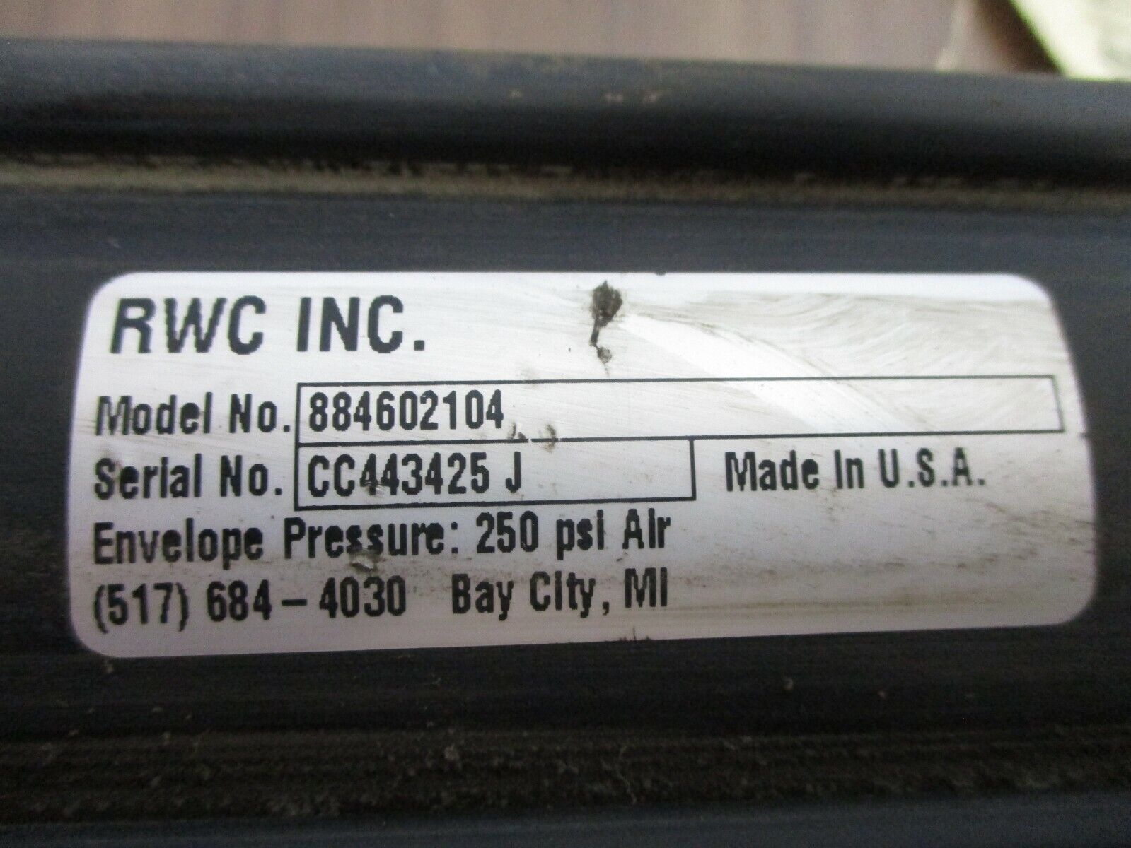 RWC Air Cylinder 884602104 250PSI Used