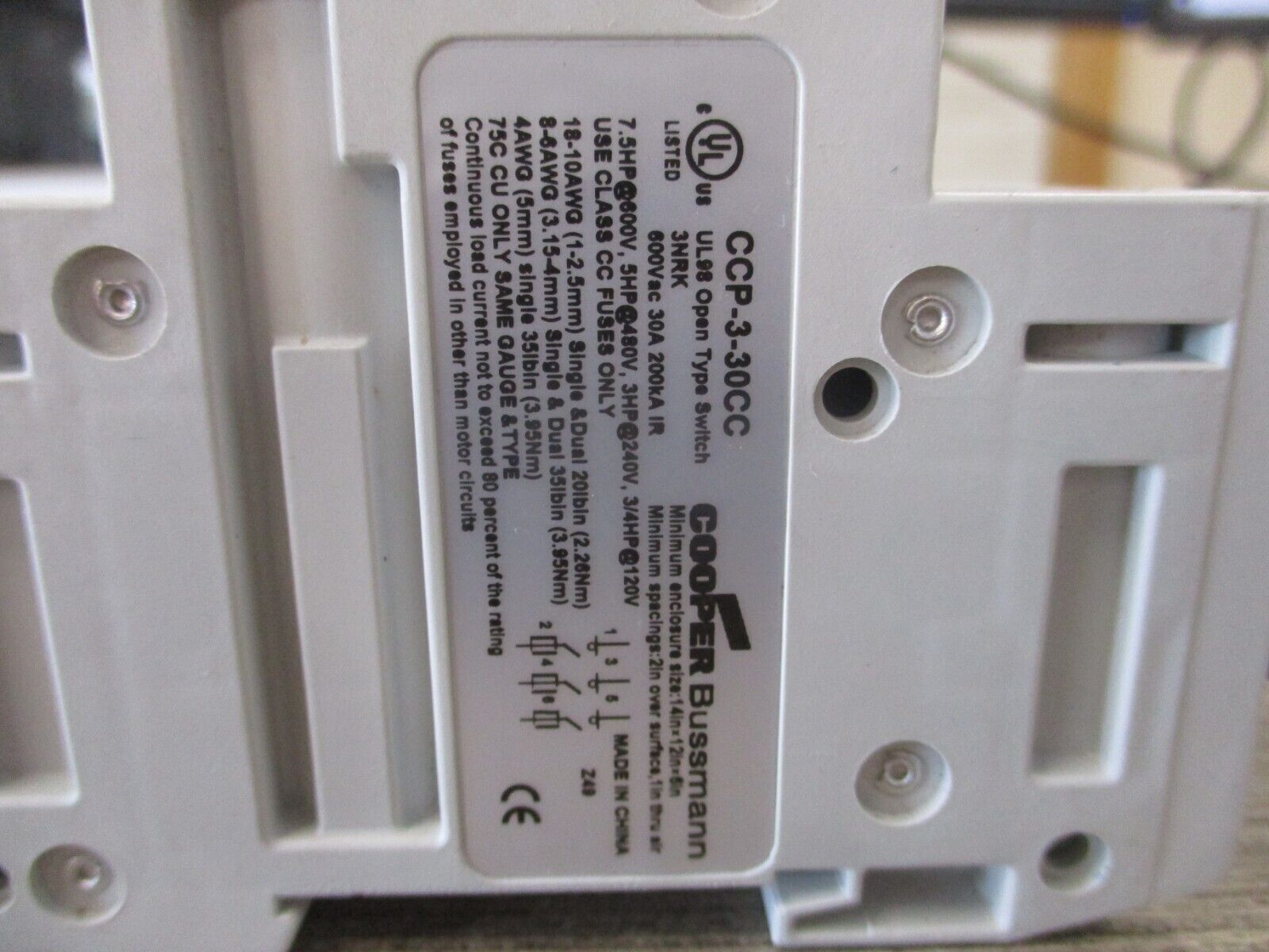 Cooper Bussmann Fusible Disconnect CCP-3-30CC 30A 600V 3P Used