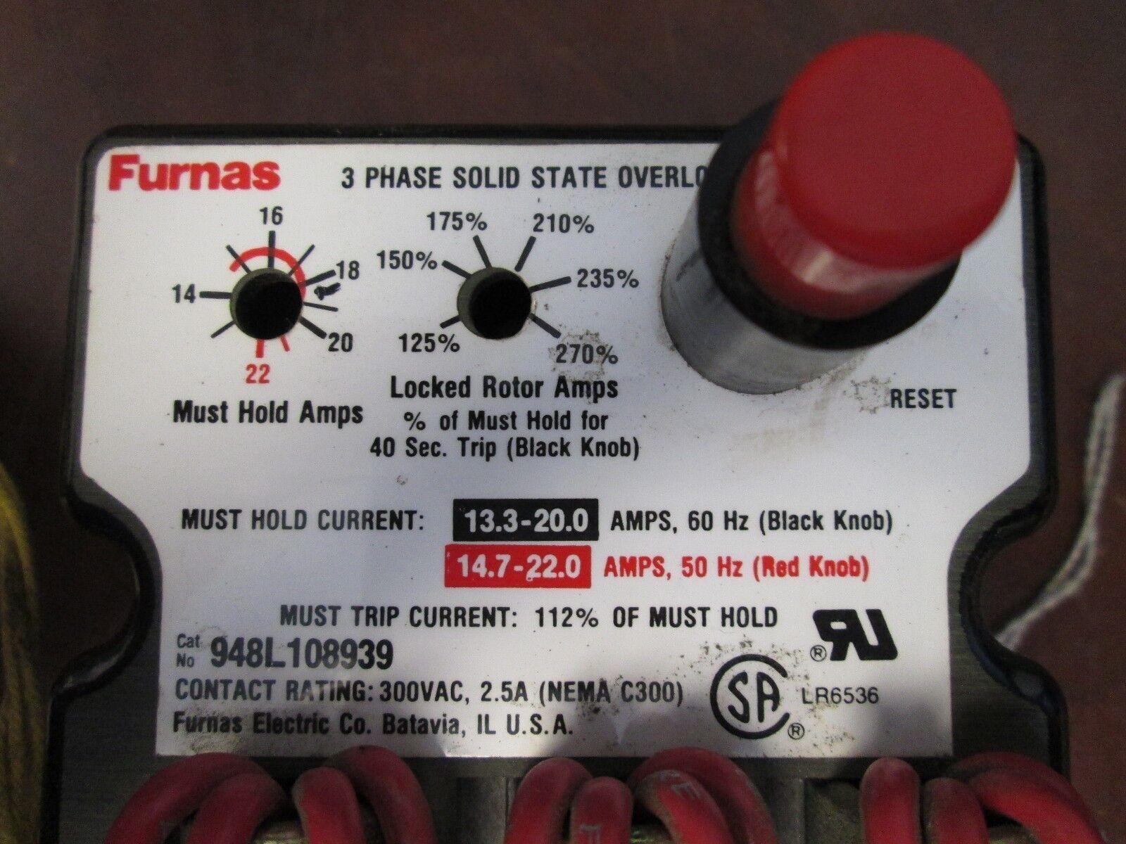 Furnas Solid State Overload 948L108939 Range: 13.3-20A@60Hz 14.7-22A@50Hz Used