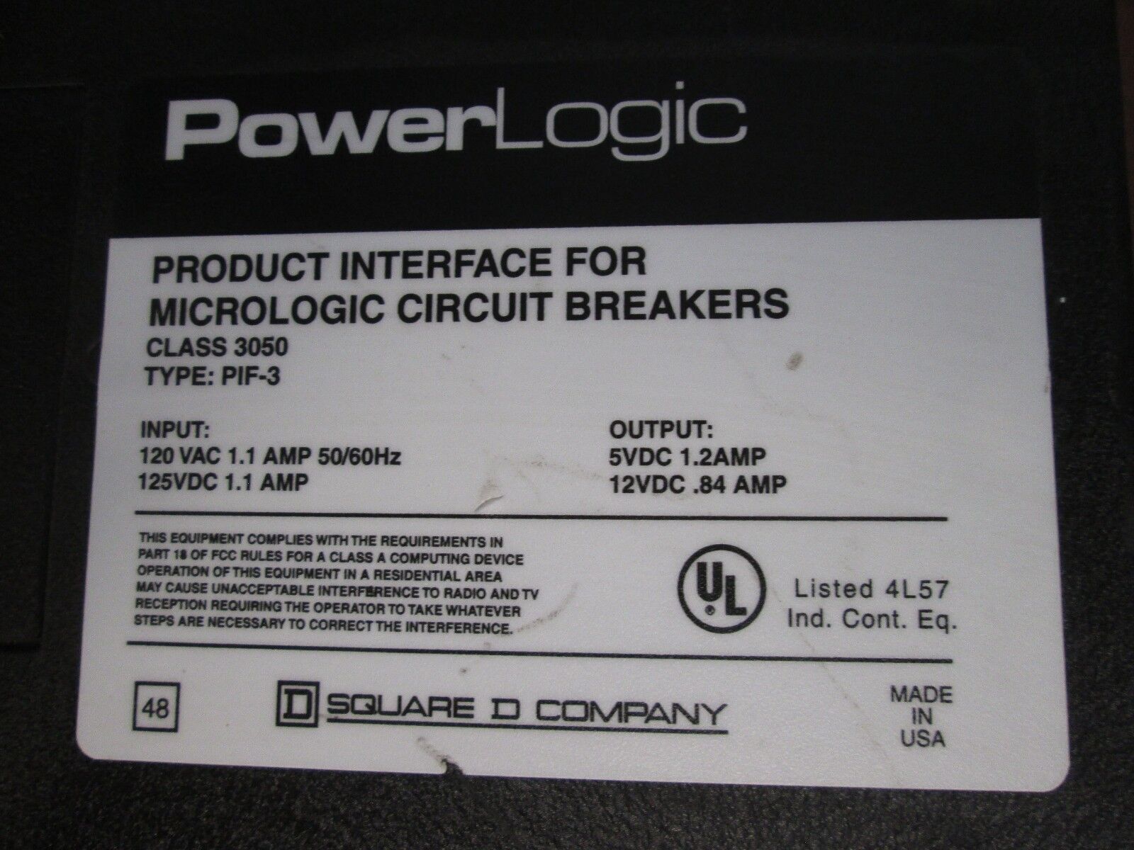 Square D Power Logic Product Interface 3050-PIF-3 For Micrologic Circuit Breaker