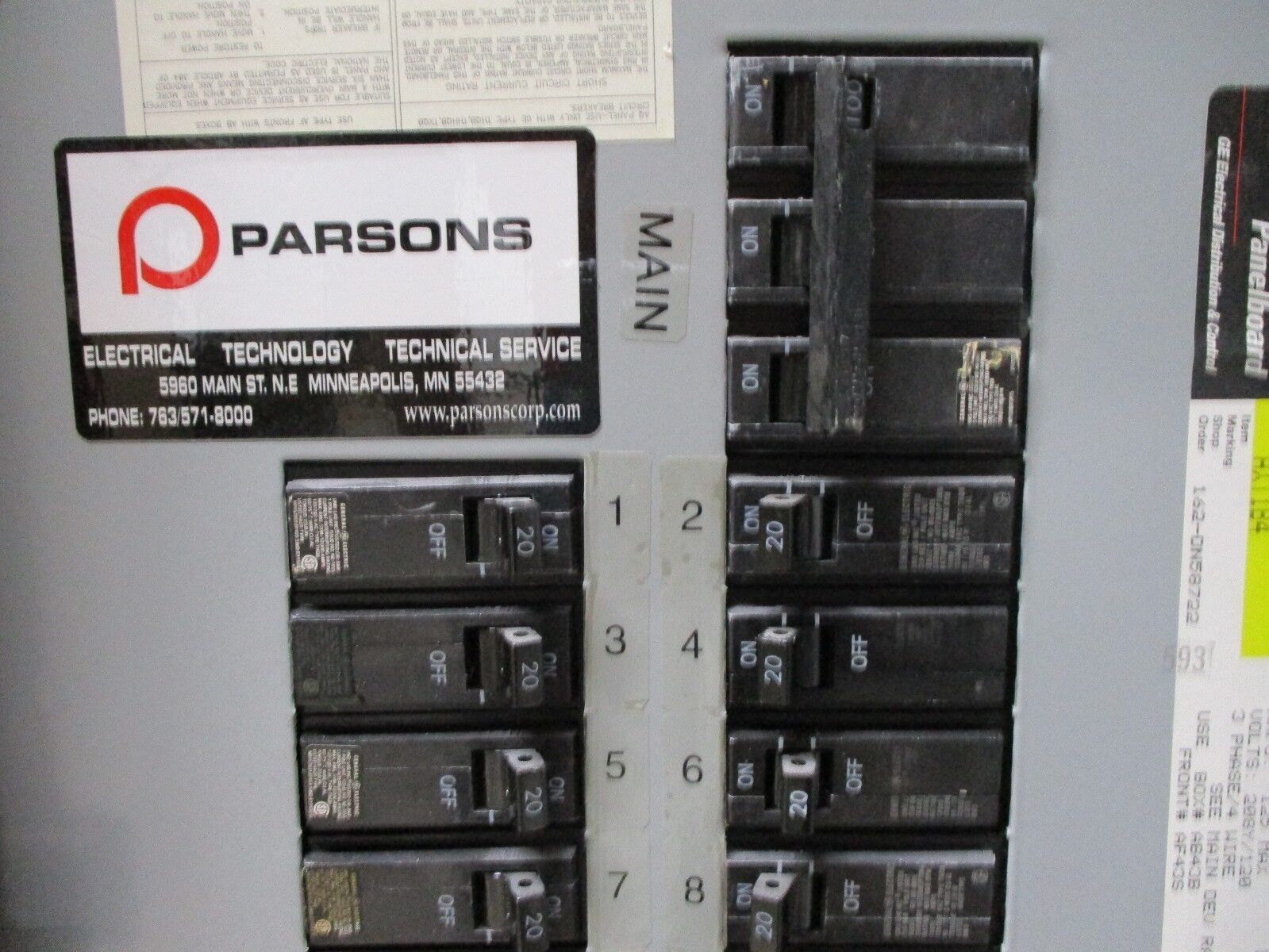 GE Main Breaker AQF3421ABXAXT1B4 42-slot 208Y/120V 100A Main Breaker Used