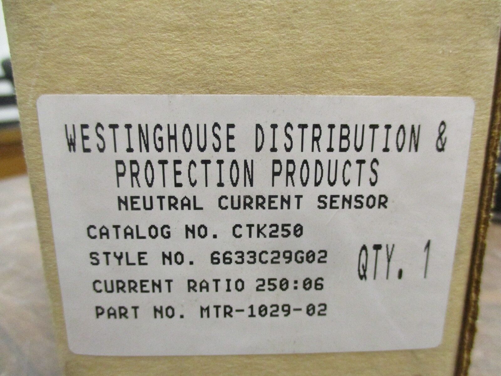 Westinghouse Neutral Current Sensor CTK250 Ratio 250:6A New Surplus