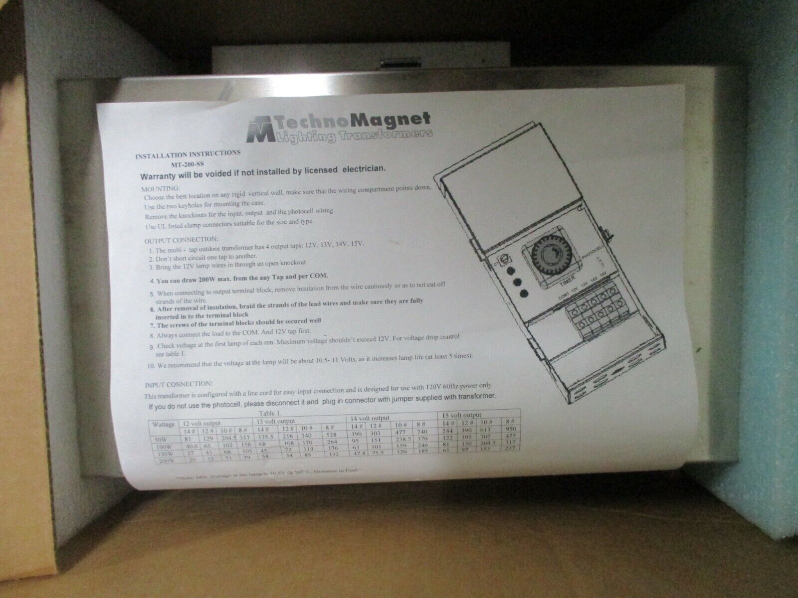 TechnoMagnet Stainless Steel Lighting Transformer MTB-200-SS 200W 120V