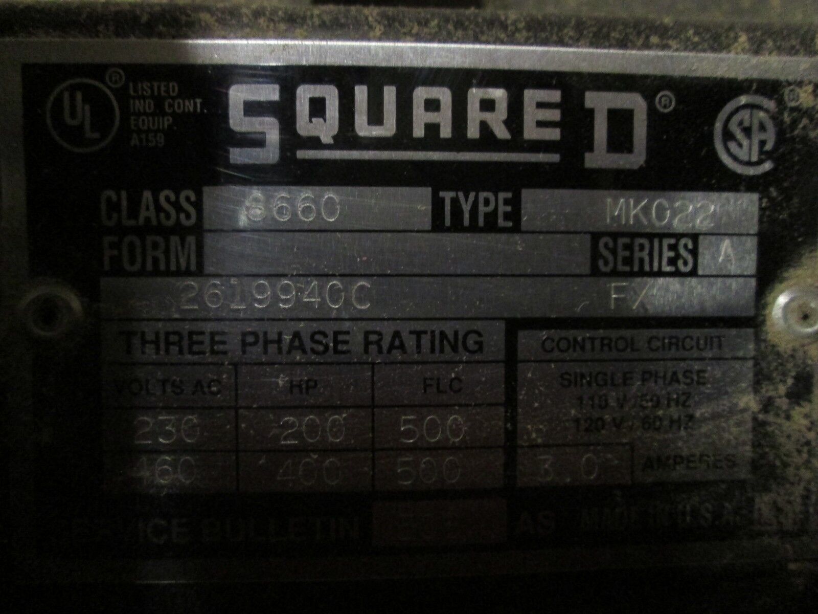 Square D Soft Start 8660 MK022 2619940C 230V 200HP 460V 400HP Used