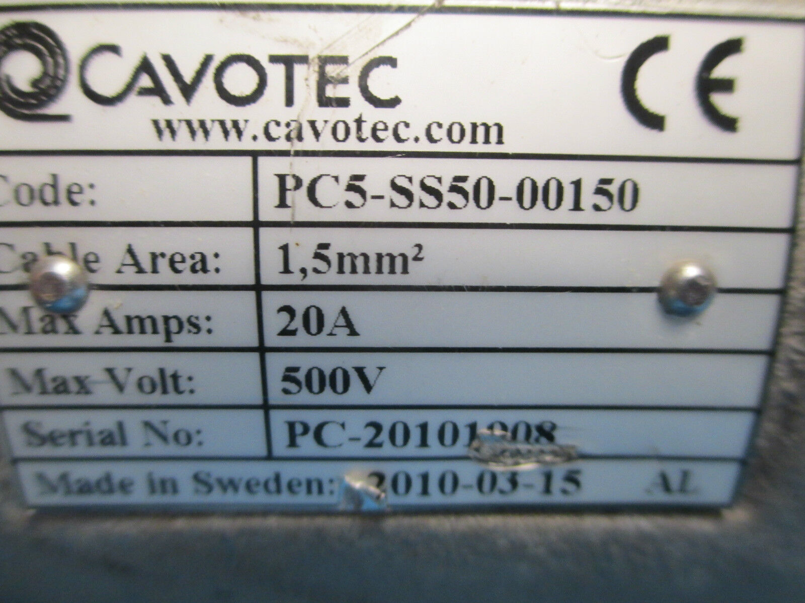 Cavotec Plug PC5-SS50-00150 20A 500V 1,5mm^2 Used