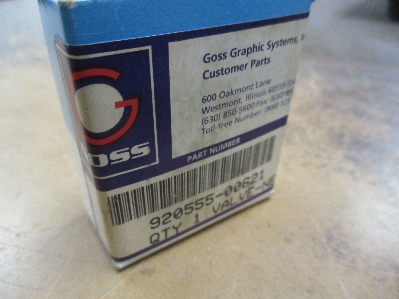 Goss Needle Valve 920555-00621 New Surplus