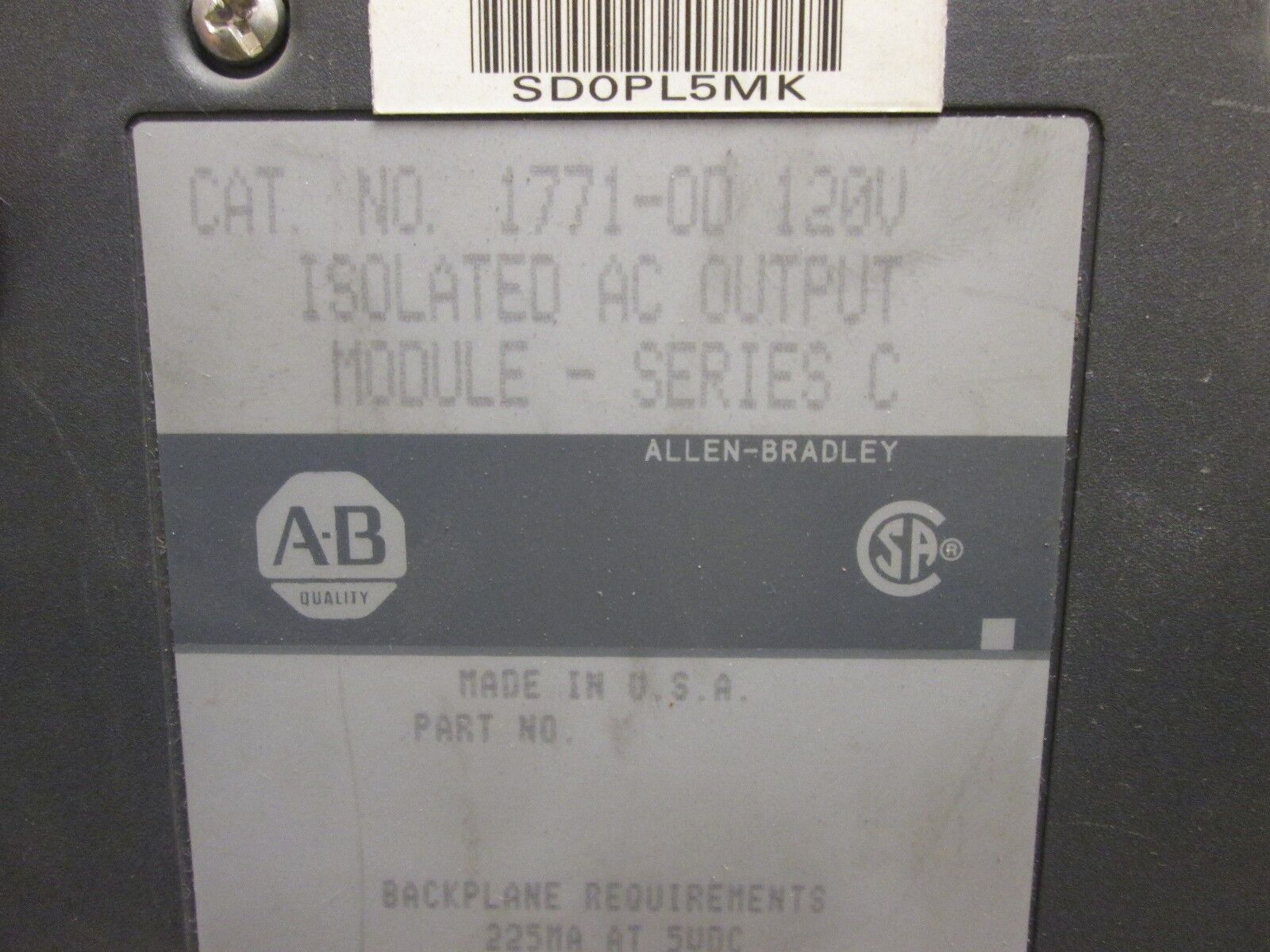 Allen-Bradley Isolated AC Output 1771-OD Used