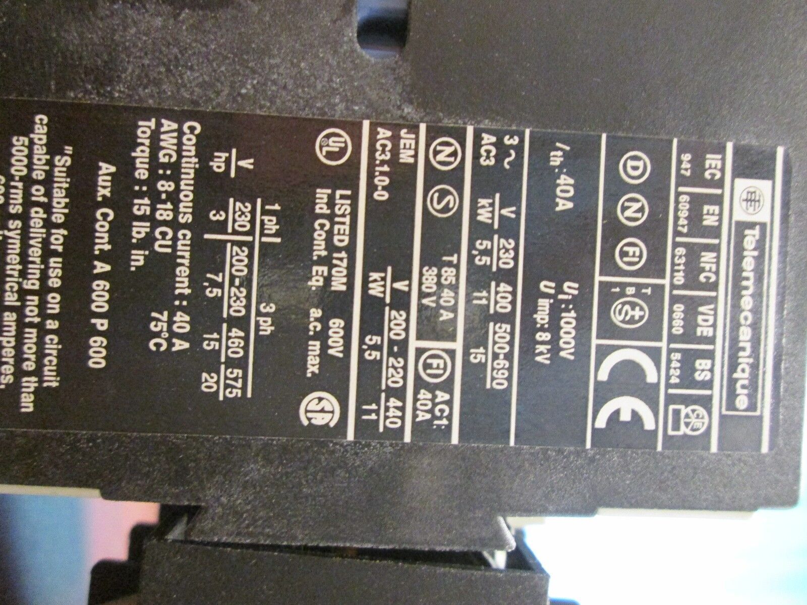 Telemecanique Contactor, LC1D2510, LA1DN22, 120V Coil, Used