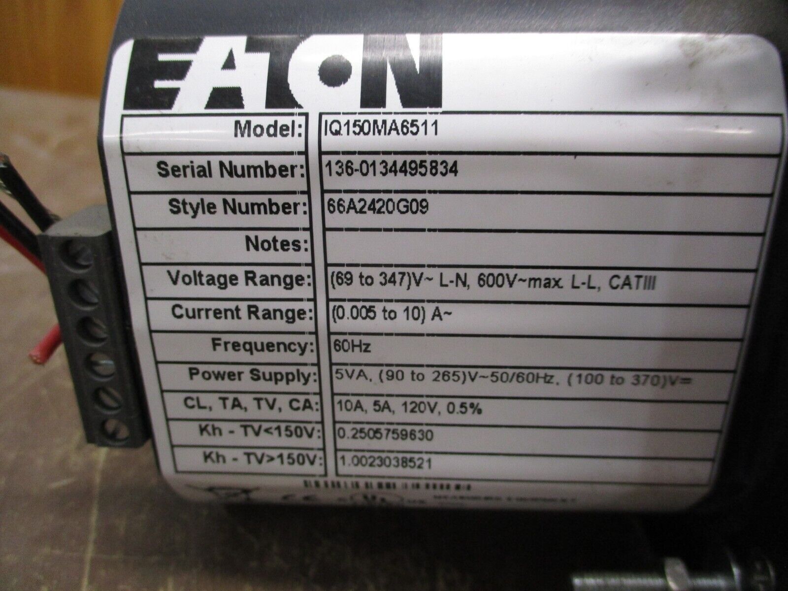 Eaton IQ 100 Power Meter IQ150MA6511 90-265VAC 100-370VDC Used