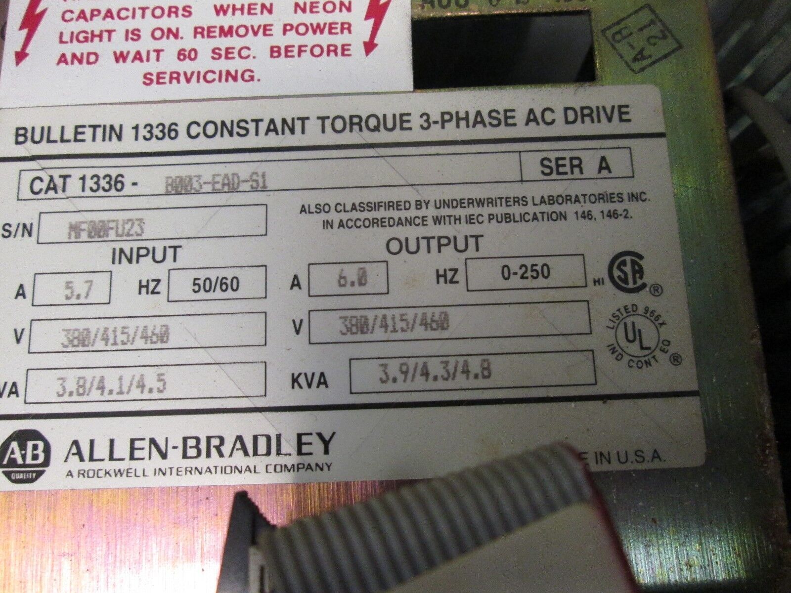 Allen-Bradley 1336 AC Drive 1336-B003-EAD-S1 3HP w/ L3 Board Used