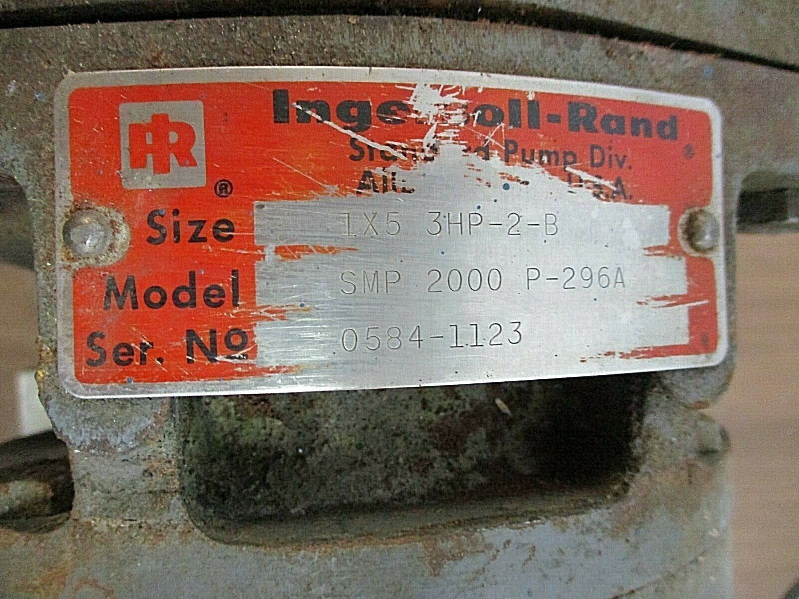 Ingersoll-Rand SMP 2000 Pump P-296A Size: 1x5 3HP-2-B 3HP 3475 RPM 208-230/406V