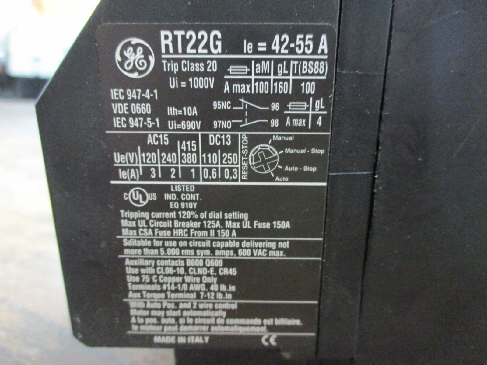 GE Solid State Overload w/ Base Adaptor RT22G Trip: 42-55A Used