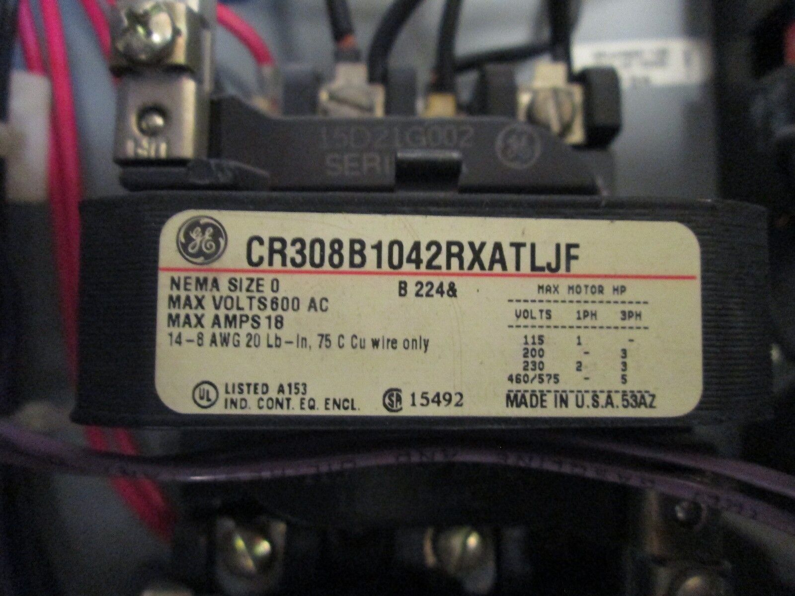 GE Fusible Combination CR308B1042RXATLJF Size 0 600V 18A 115-120V Coil Used