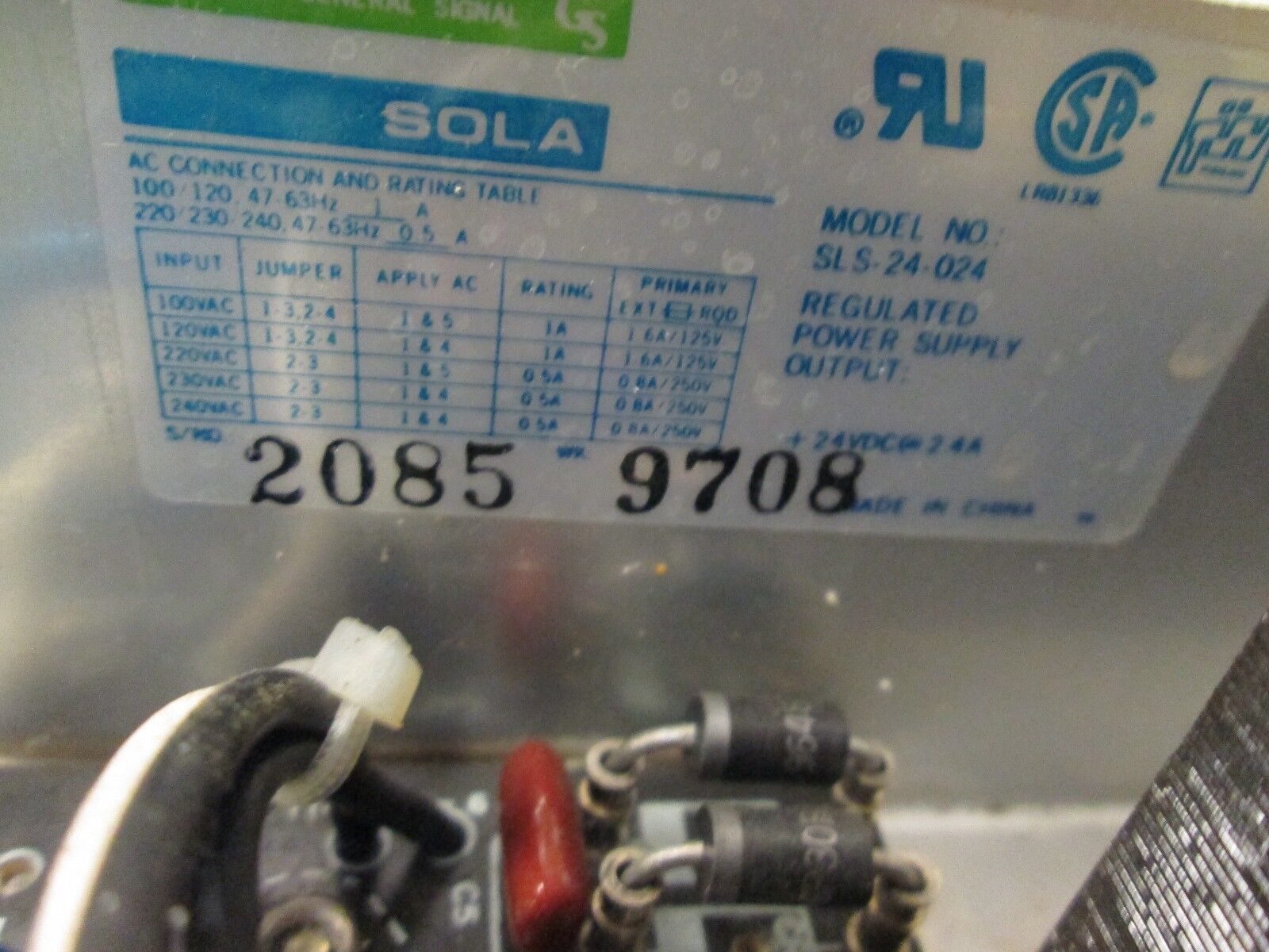 Sola Power Supply SLS-24-024 24VDC Output Used