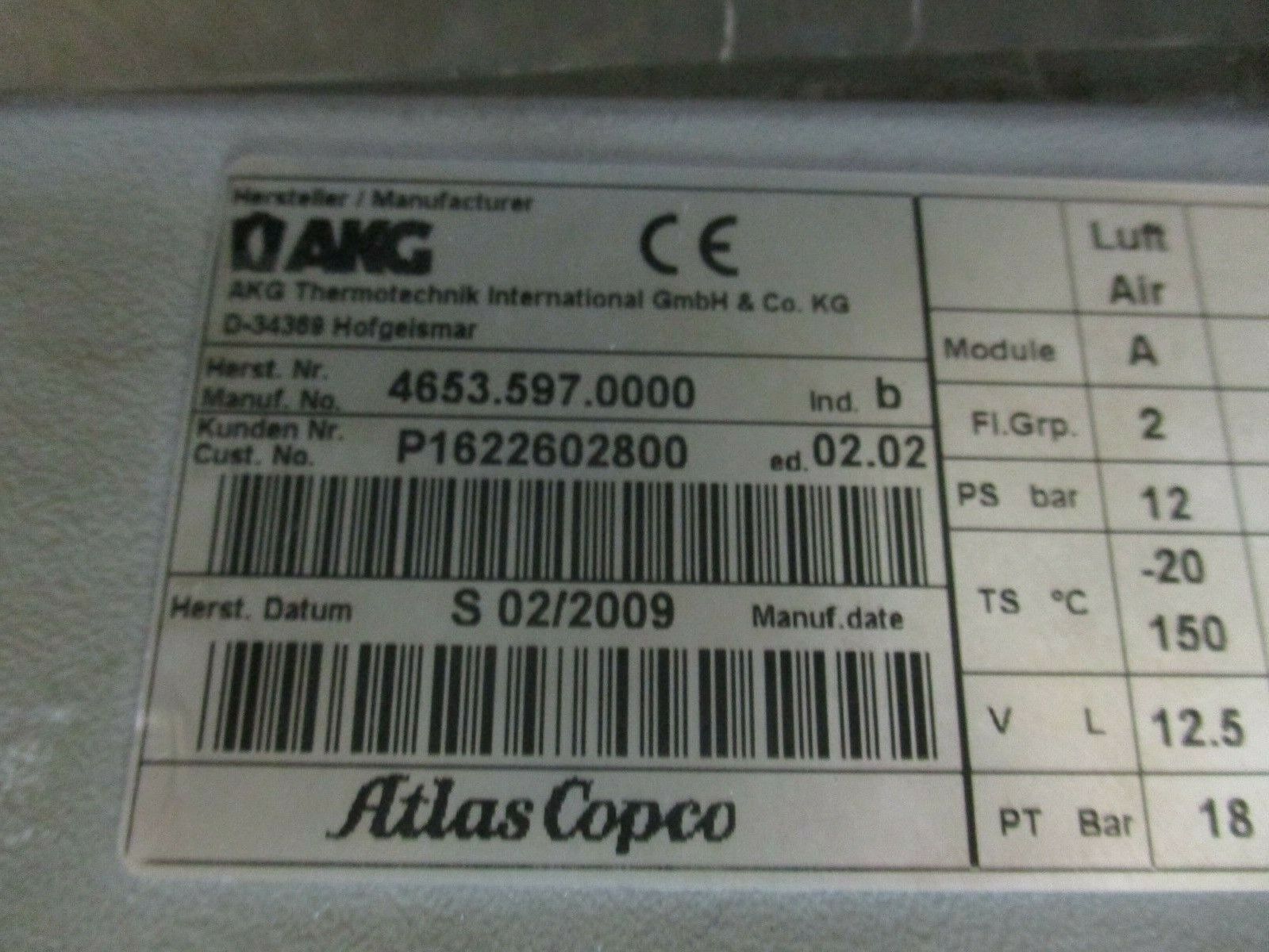 AKG Air Cooler 4653.597.0000 Atlas Copco Part #: P1622600800 Module: A Used