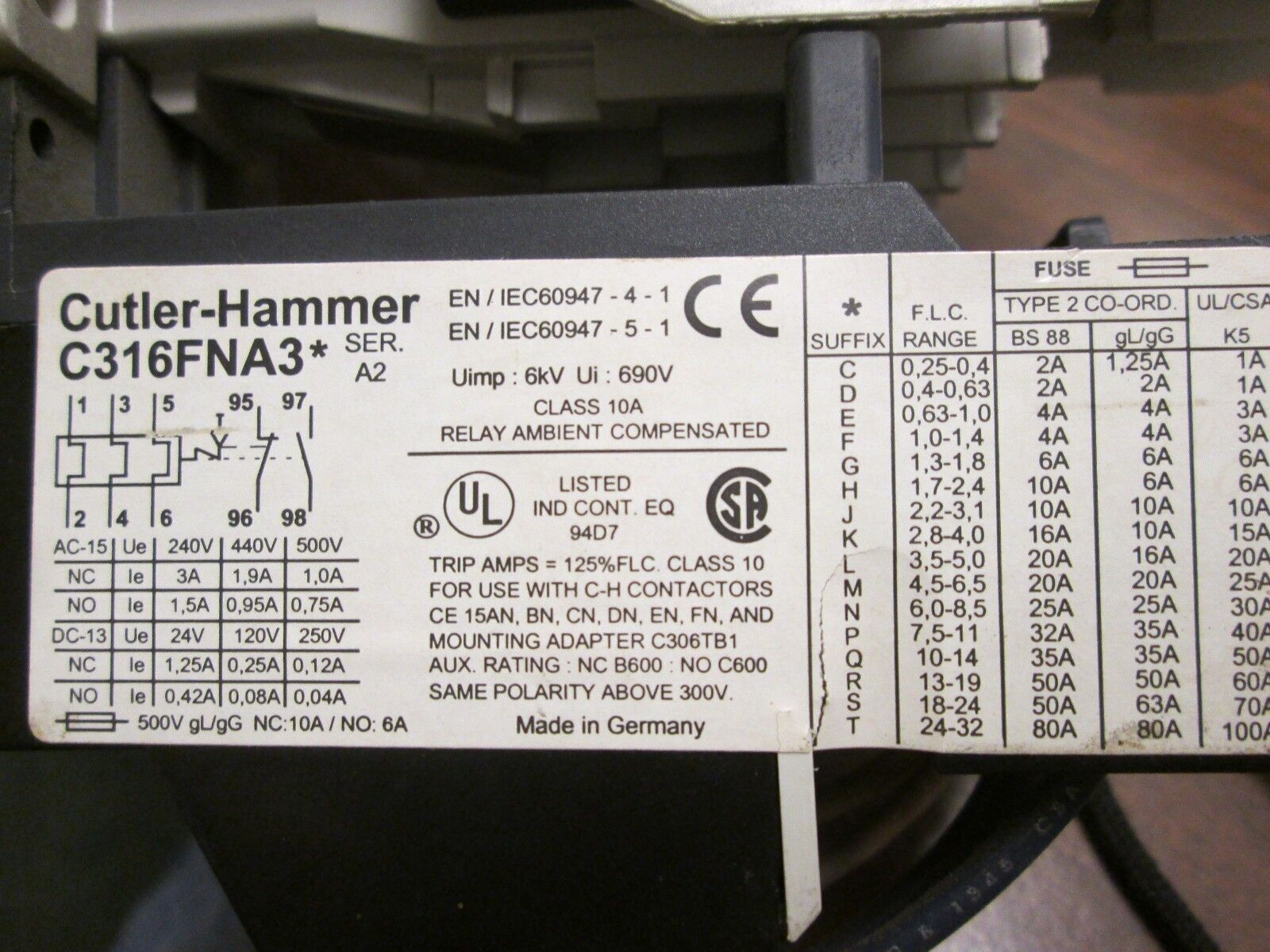 Cutler-Hammer Starter CEISBN3/C316FNA3* 120V Coil Range: 1.7-2.4A Used