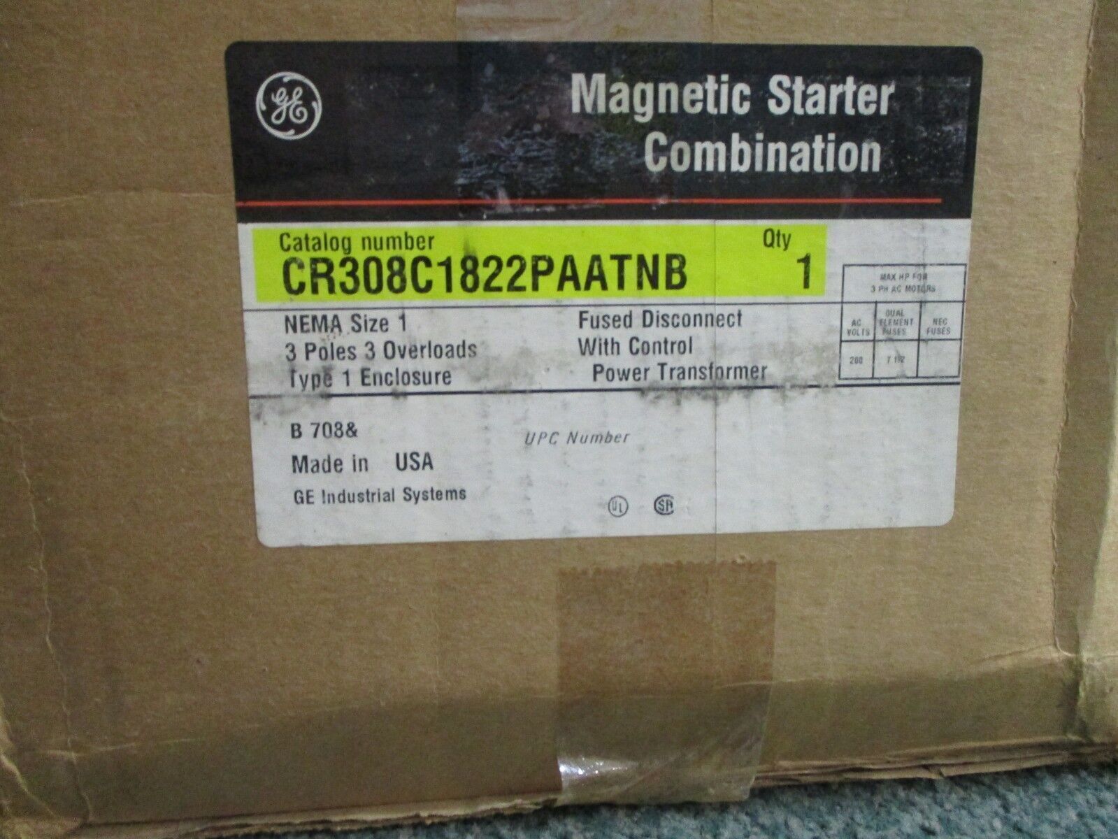 GE Fusible Size 1 Combination CR308C1822PAATNB 120V Coil 27A 600V New Surplus