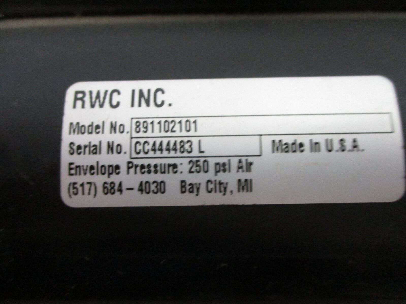 RWC Air Cylinder 891102101 250PSI Used