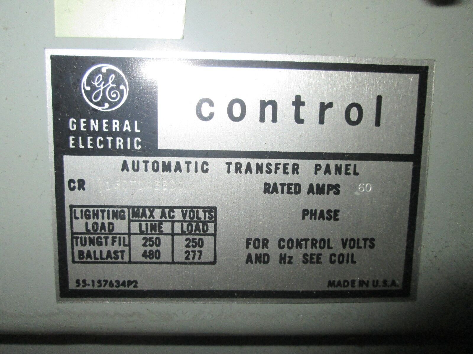 GE Control Automatic Transfer Panel CR160TD4BB00 60A 1Ph 230V Coil Used