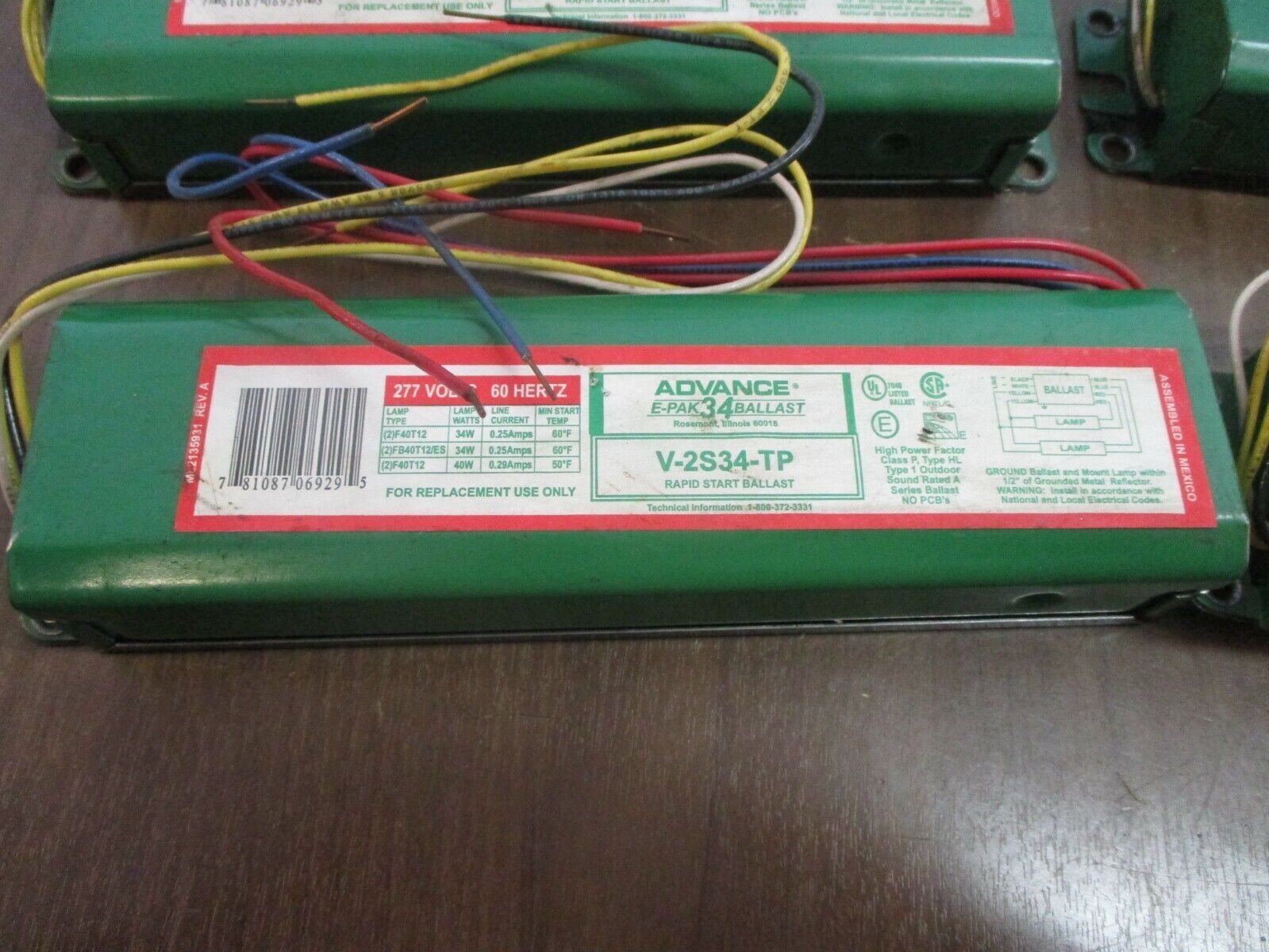 Advance E-Pak 34 Rapid Start Ballast V-2S34-TP 277V 60Hz *No Box* *Lot of 4*