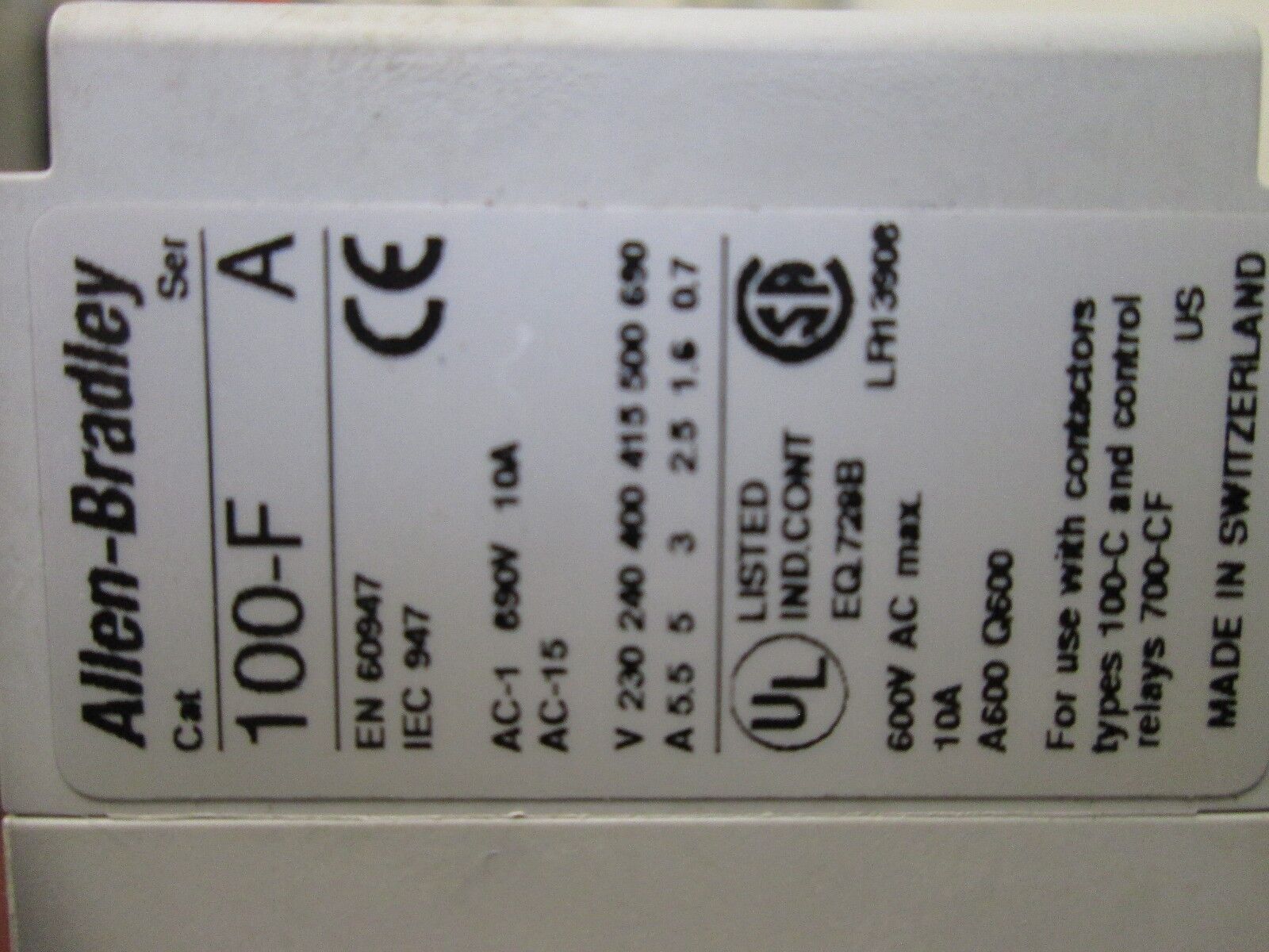 Allen-Bradley Contactor 100-C09Z*10 w/ 100 FSD250 24VDC Coil Used