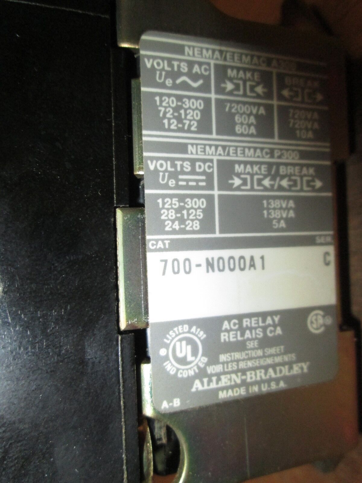 Allen-Bradley Relay 700-N000A1 120V Coil Used