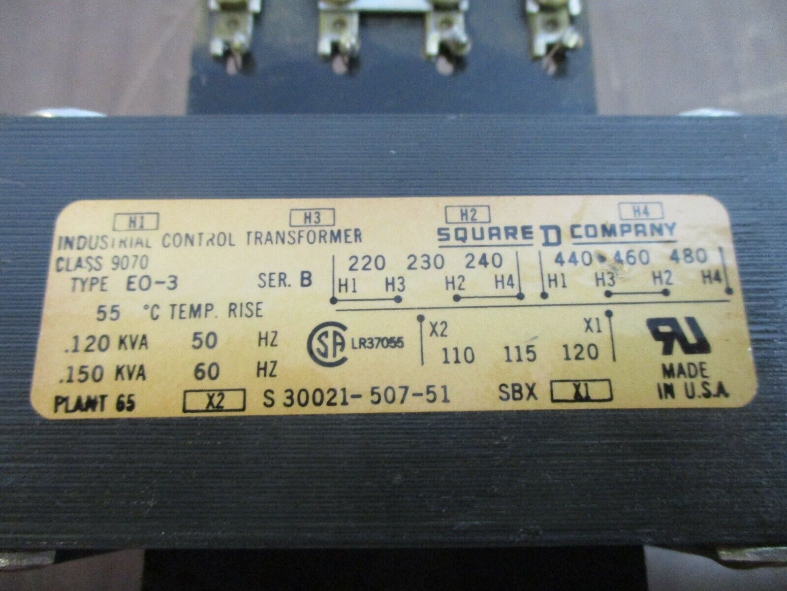 Square D Control Transformer 9070 E0-3 0.150KVA Pri:240/480V Sec:120V Used
